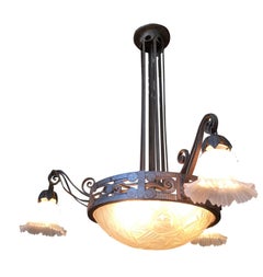 Hand Forged Mission Style Chandelier With Cut Glass Shades