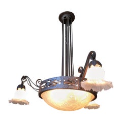 Hand Forged Mission Style Chandelier With Cut Glass Shades