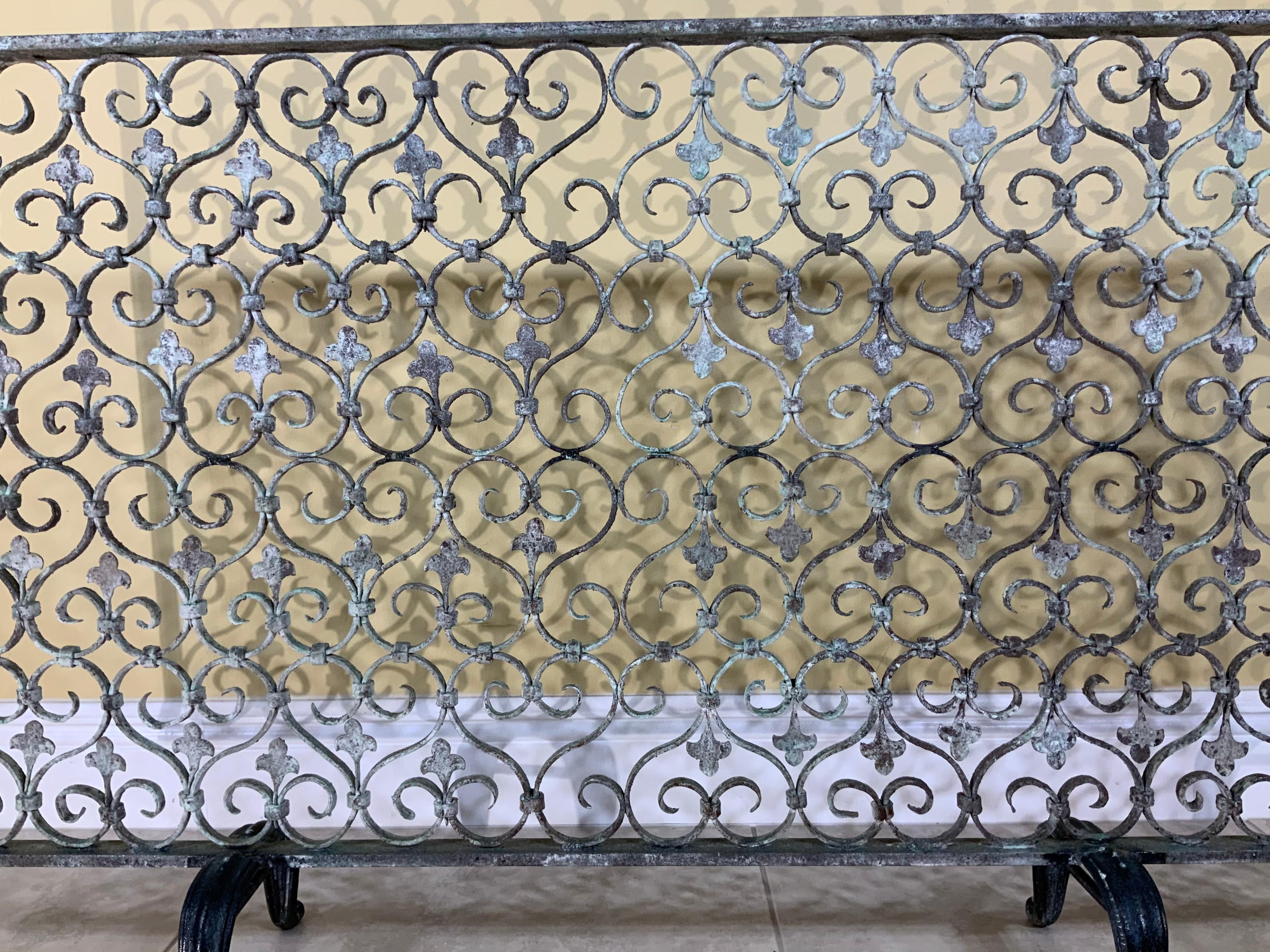 Hand-Crafted Hand Forged Mizner Style Fireplace Screen