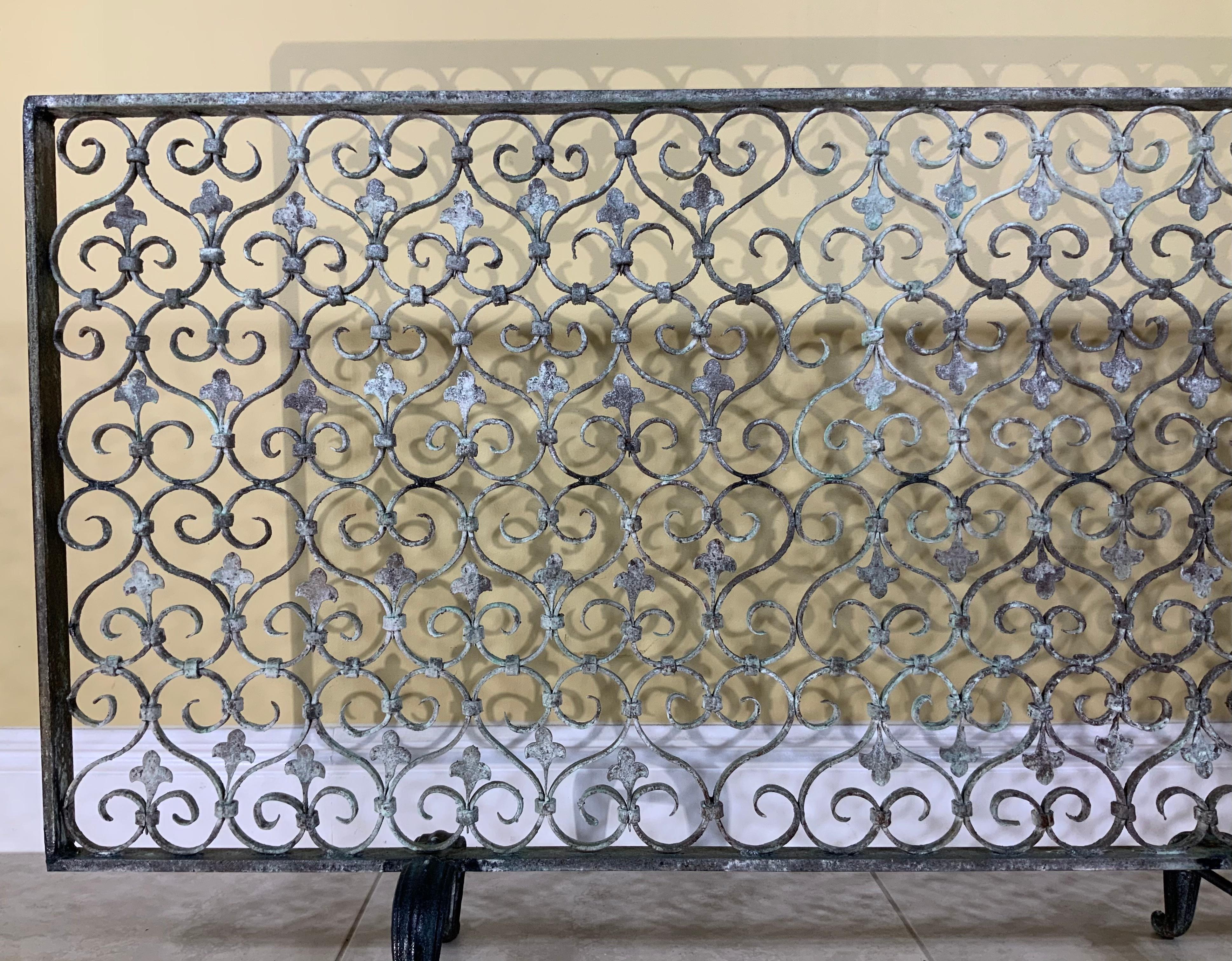 Hand Forged Mizner Style Fireplace Screen In Good Condition In Delray Beach, FL