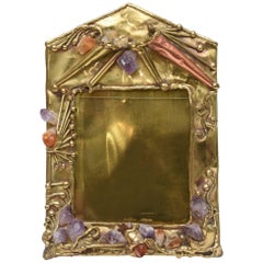 Hand Forged One of Kind Brass, Mixed Metal, Amethyst & Quartz Picture Frame