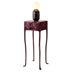Hand-Forged Patinated Steel Side Table & Handcrafted Ceramic Lamp Set