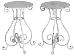 Hand forged Round White Iron Pedestal Tables; set/2