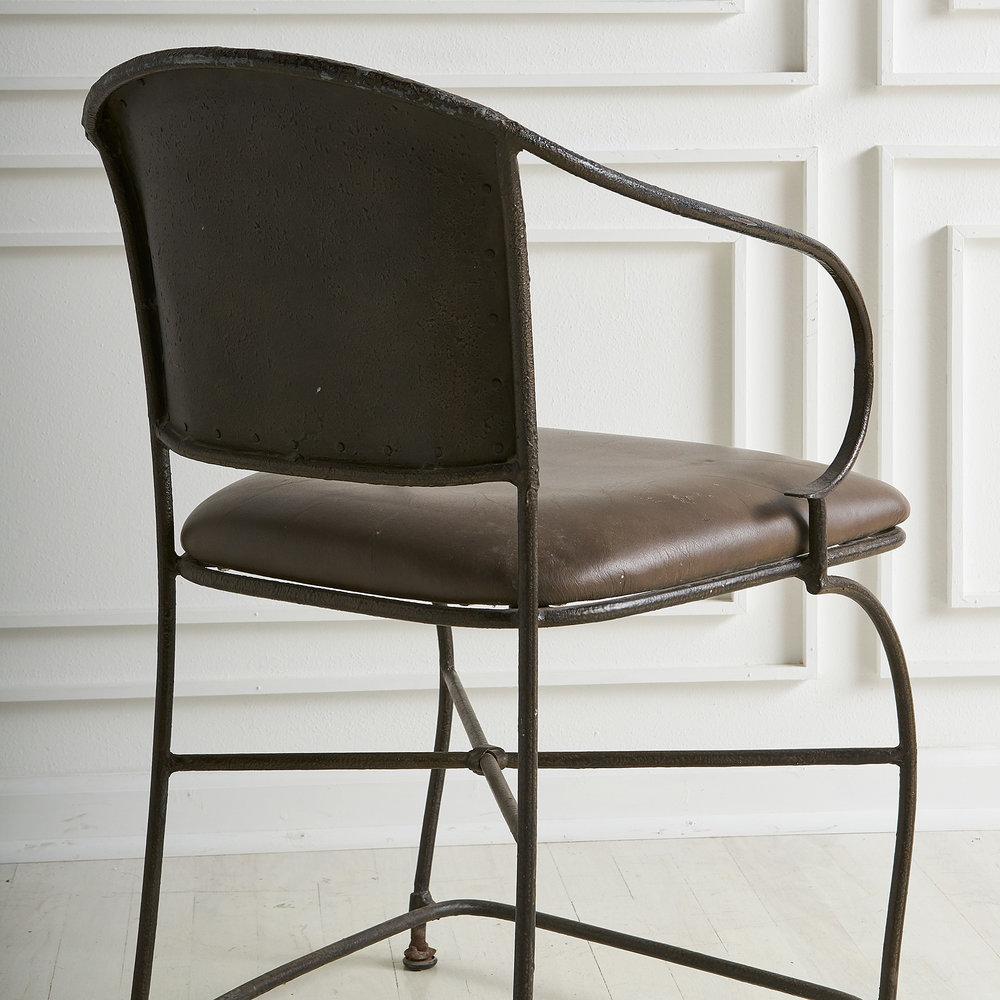 Leather Hand Forged Sculptural Iron Accent Chair