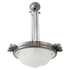 Handgeschmiedeter, silber lackierter Eisen+ Kunstglas-Kronleuchter mit Rollen-Design Schneider