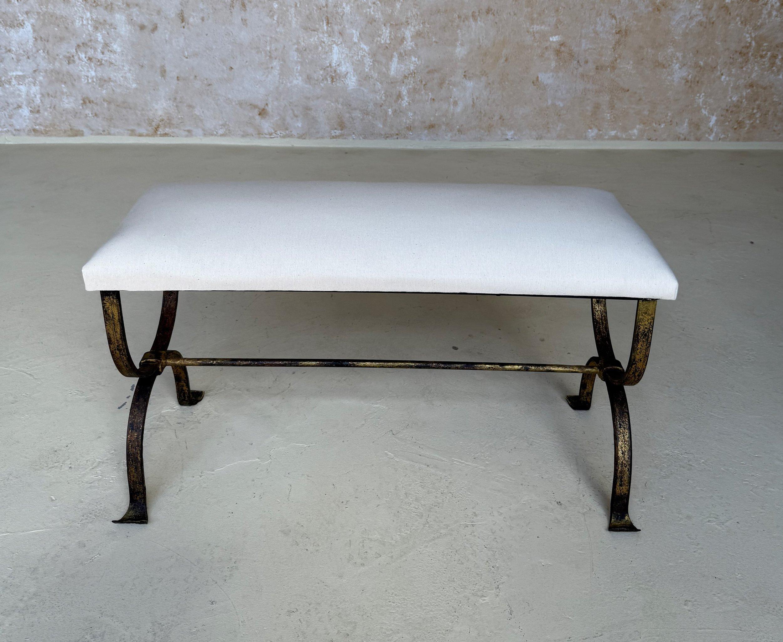 Hand Forged Spanish Gilt Iron Bench For Sale 6
