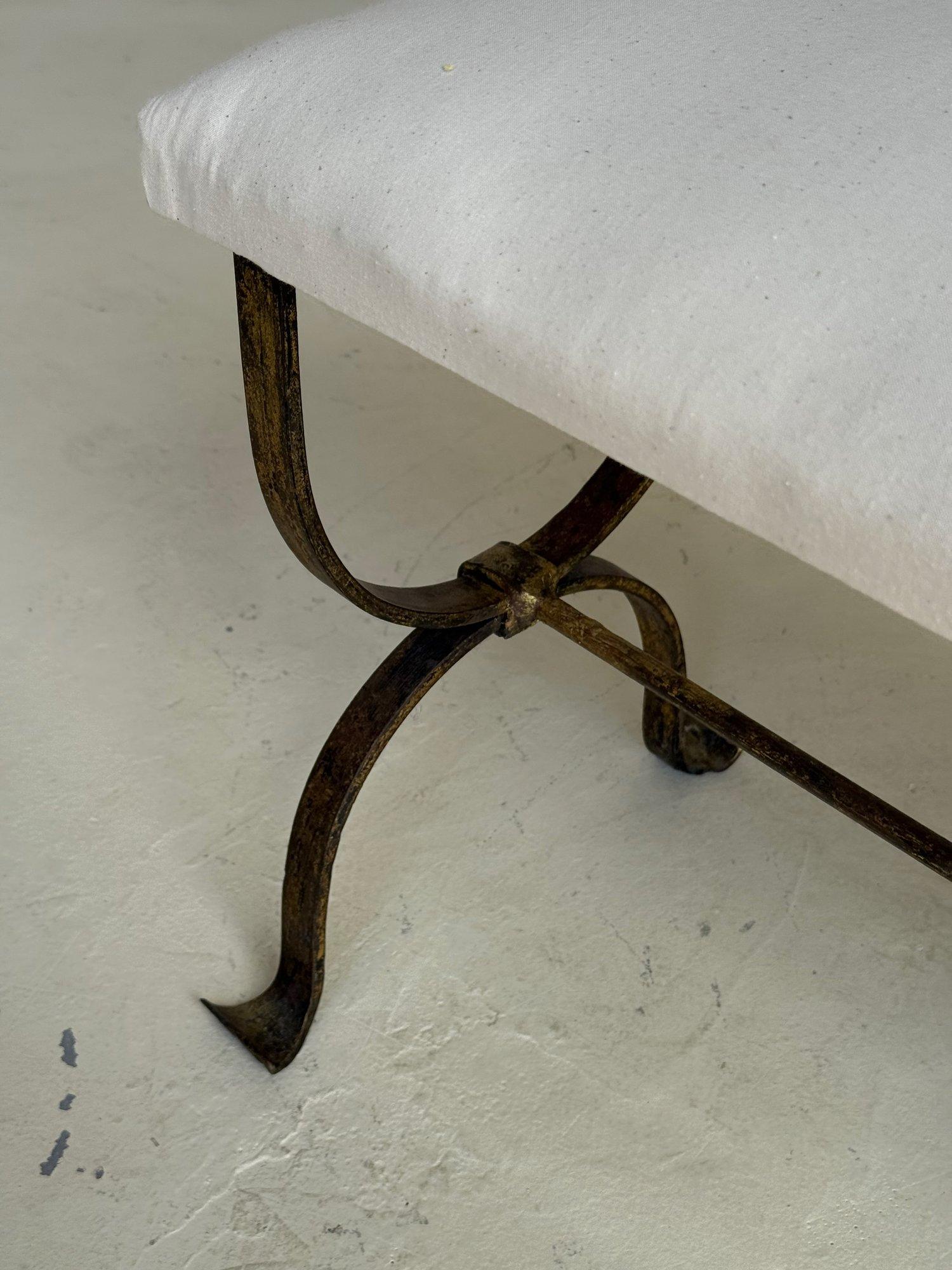 Hand Forged Spanish Gilt Iron Bench For Sale 7