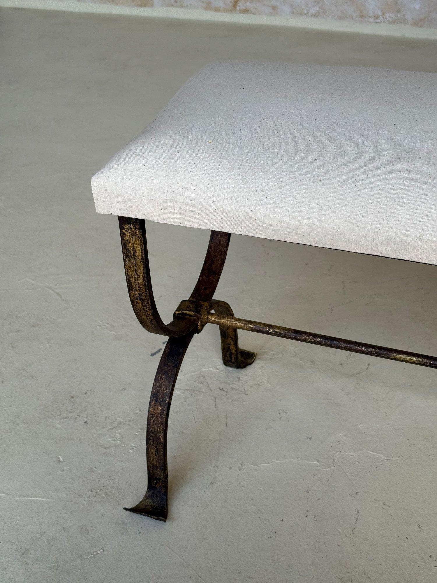 Hand Forged Spanish Gilt Iron Bench For Sale 8