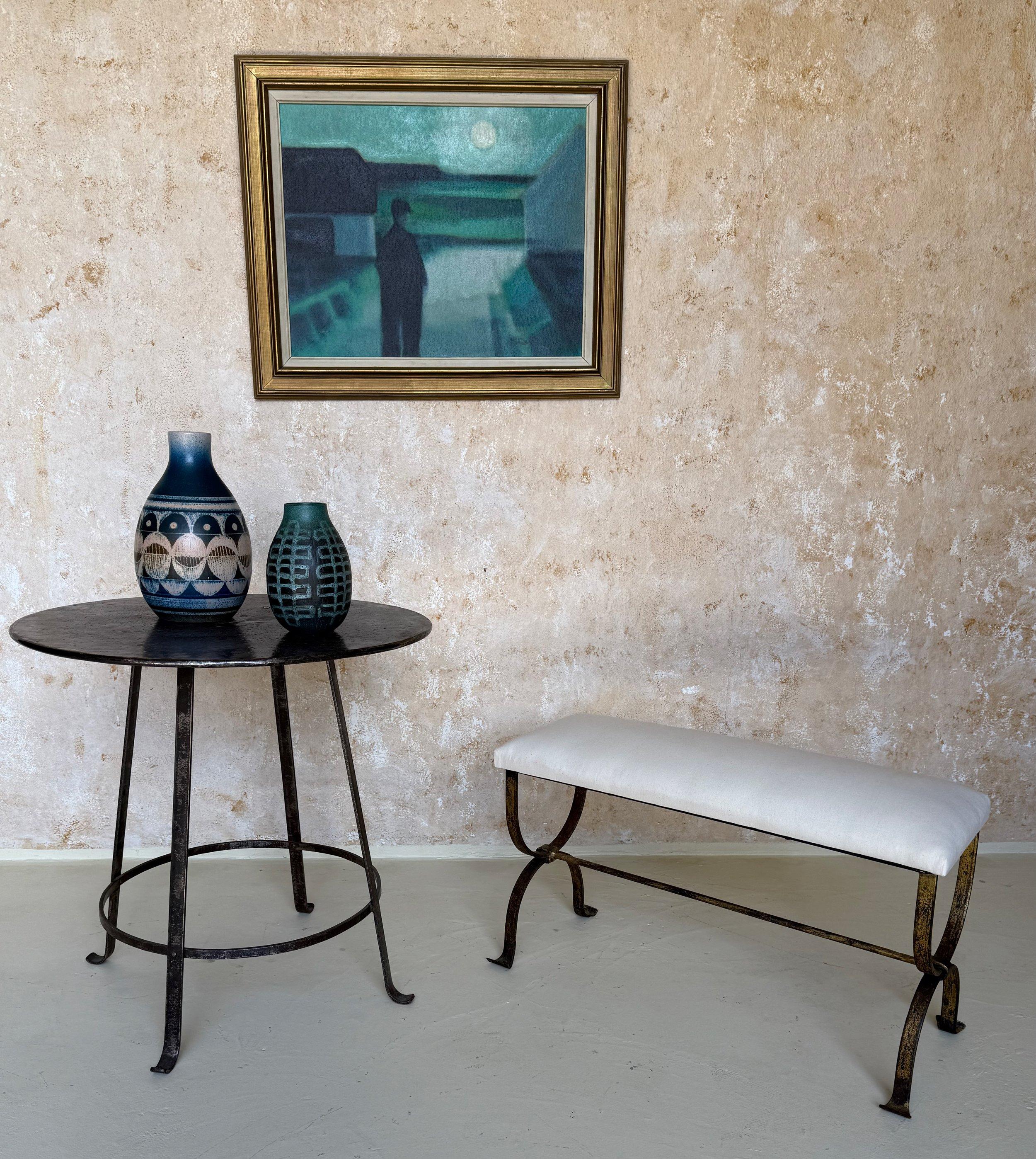 Mid-Century Modern Hand Forged Spanish Gilt Iron Bench For Sale