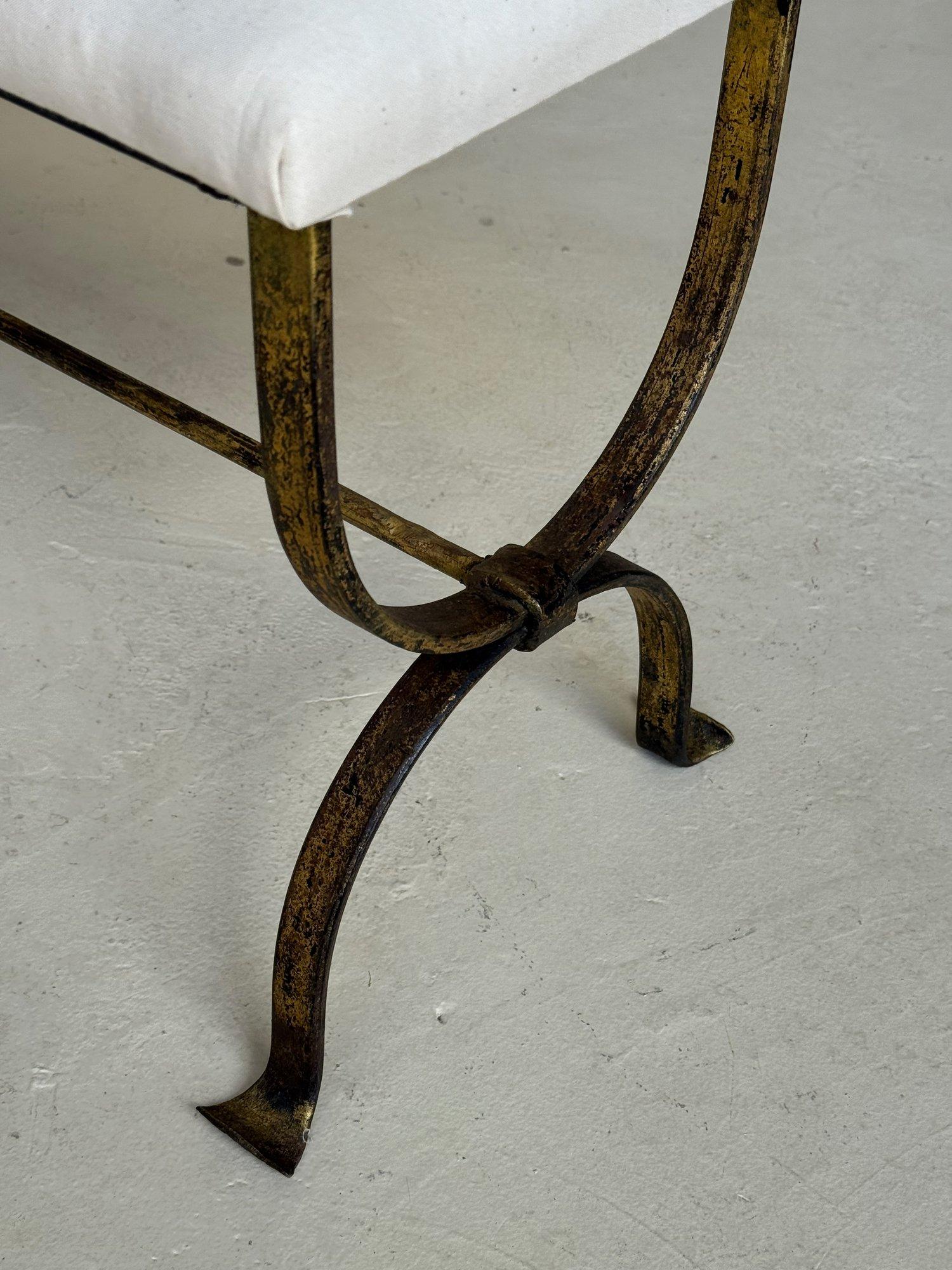 Contemporary Hand Forged Spanish Gilt Iron Bench For Sale
