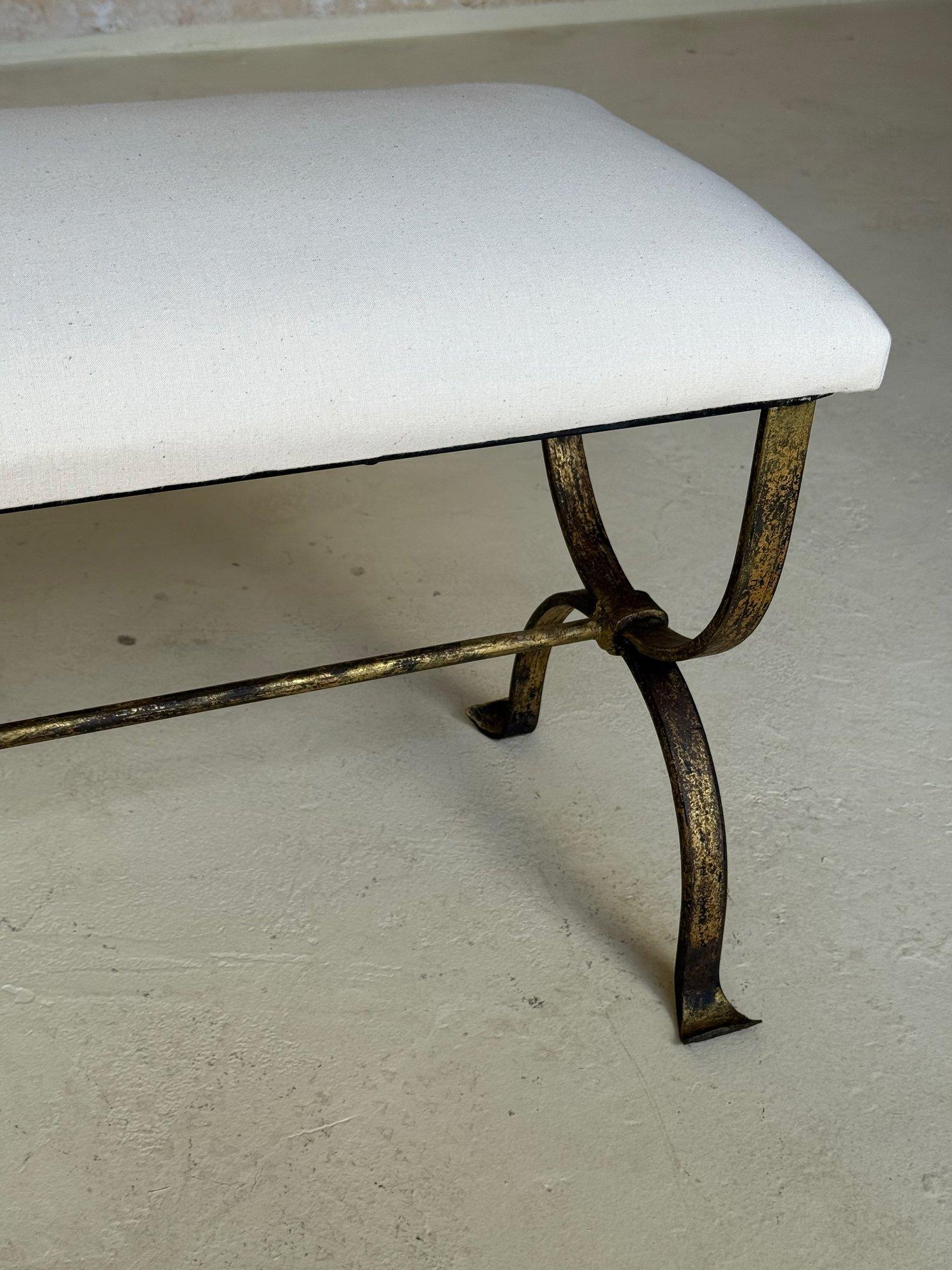 Hand Forged Spanish Gilt Iron Bench For Sale 1
