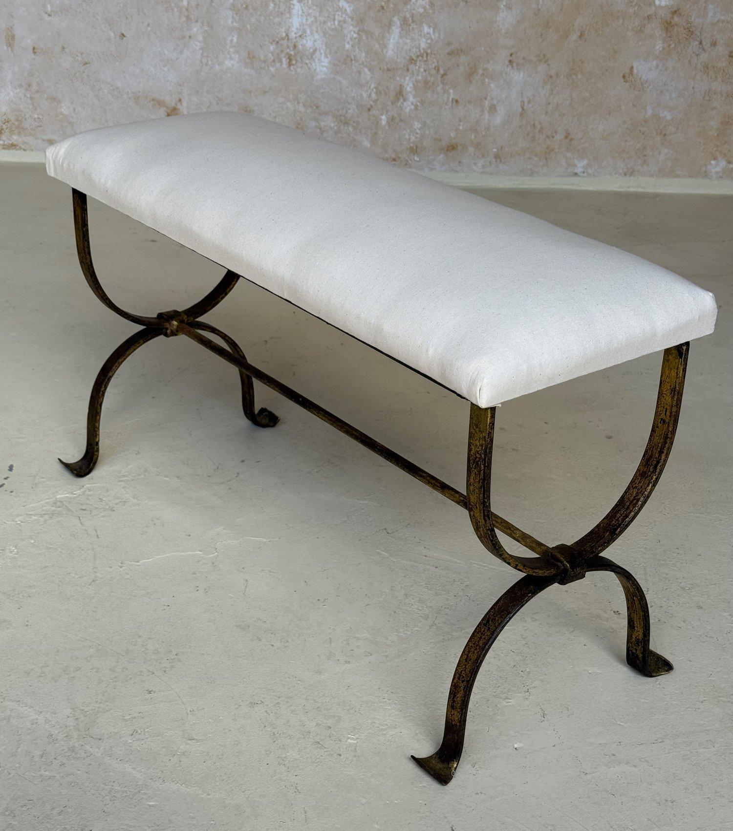 Hand Forged Spanish Gilt Iron Bench For Sale 2