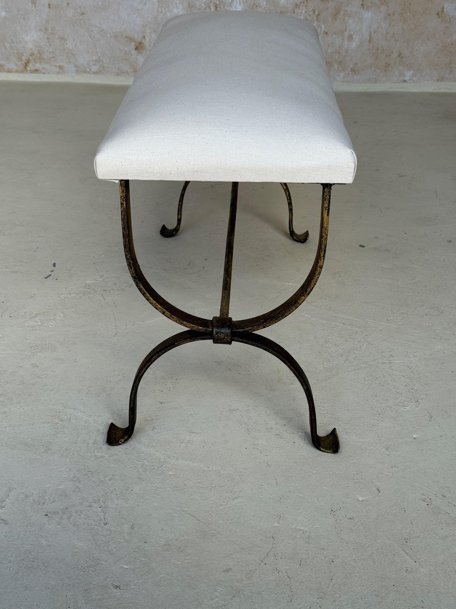 Hand Forged Spanish Gilt Iron Bench For Sale 4
