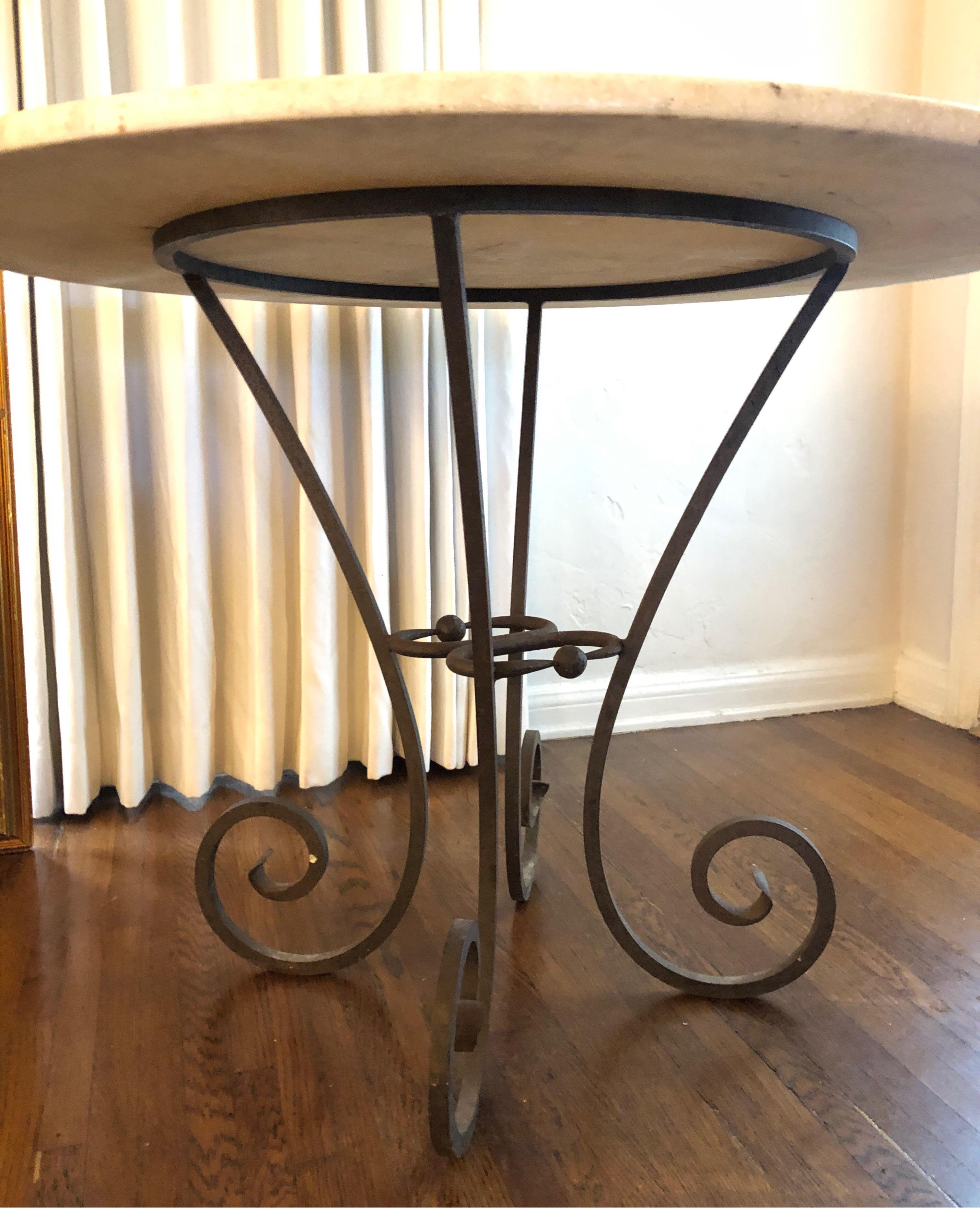 Hand Forged Spanish Iron Table with Carrara Marble Top In Good Condition In Los Angeles, CA