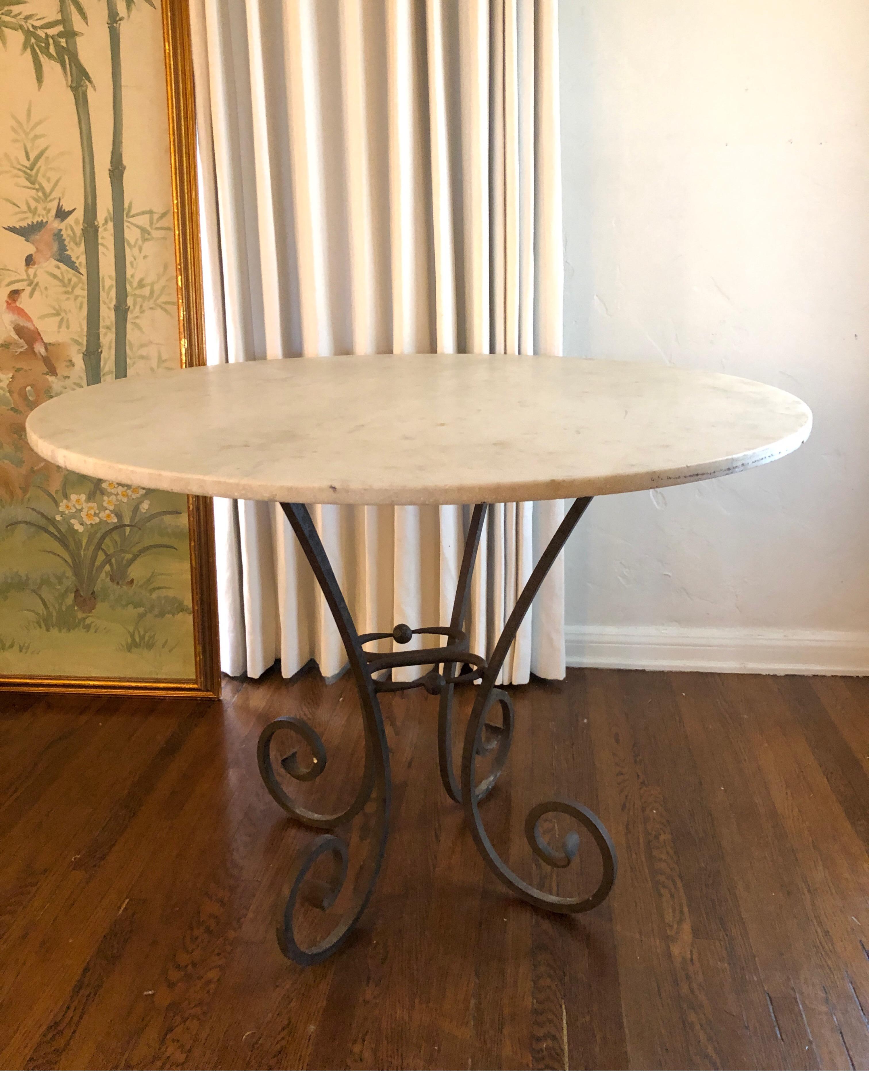 19th Century Hand Forged Spanish Iron Table with Carrara Marble Top