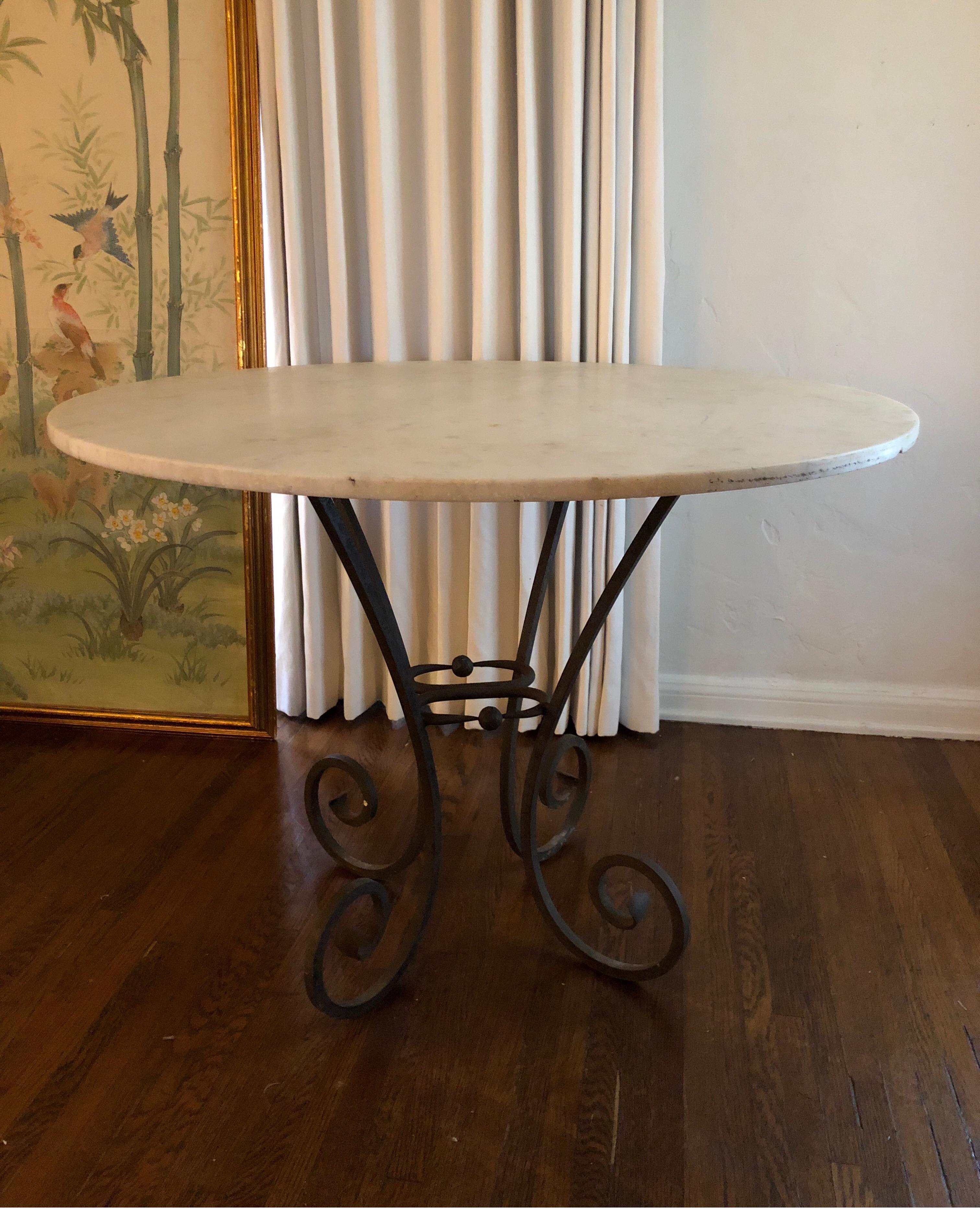 Hand Forged Spanish Iron Table with Carrara Marble Top 2