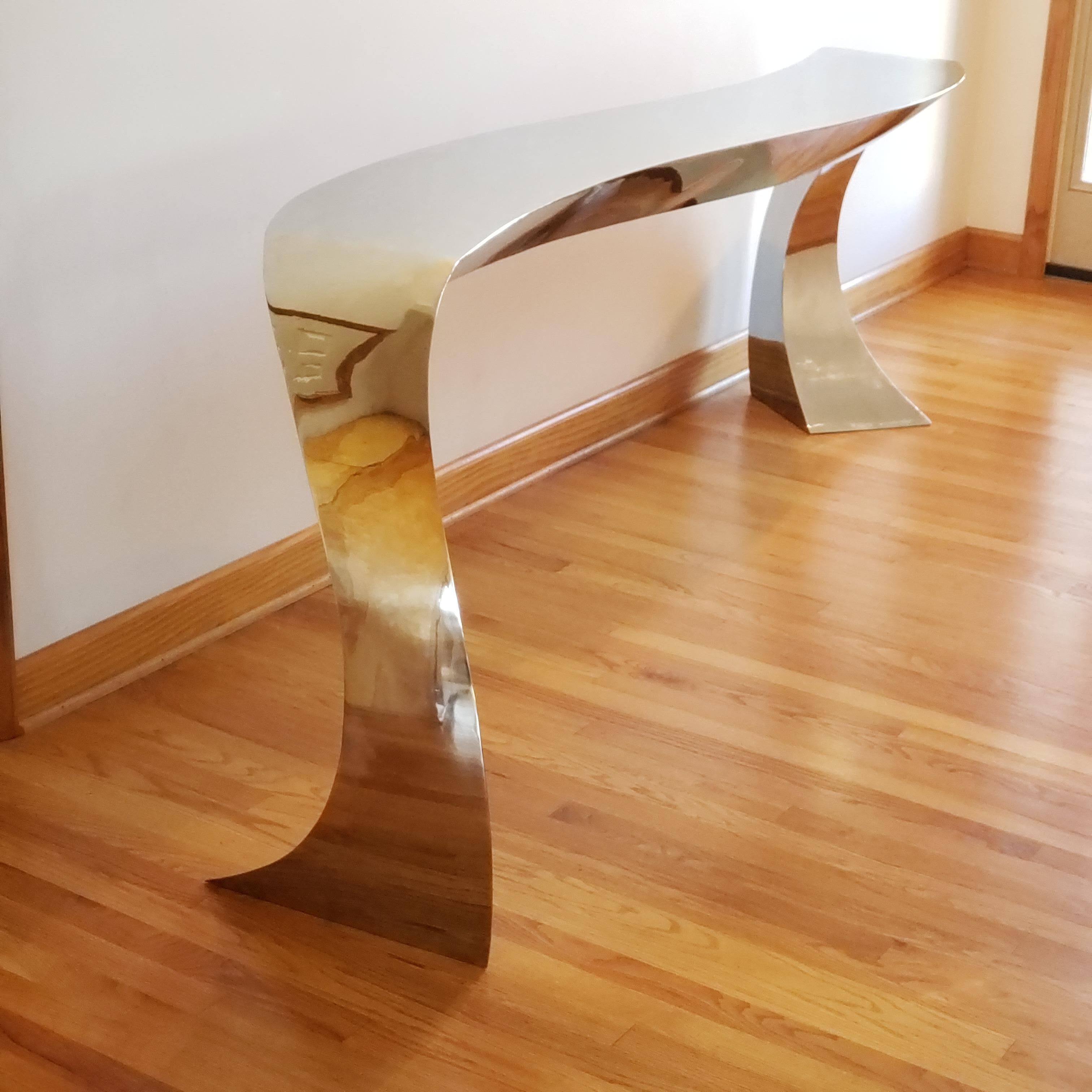 Hand Forged Stainless Steel Console by Curtis Norton Sculptural 3