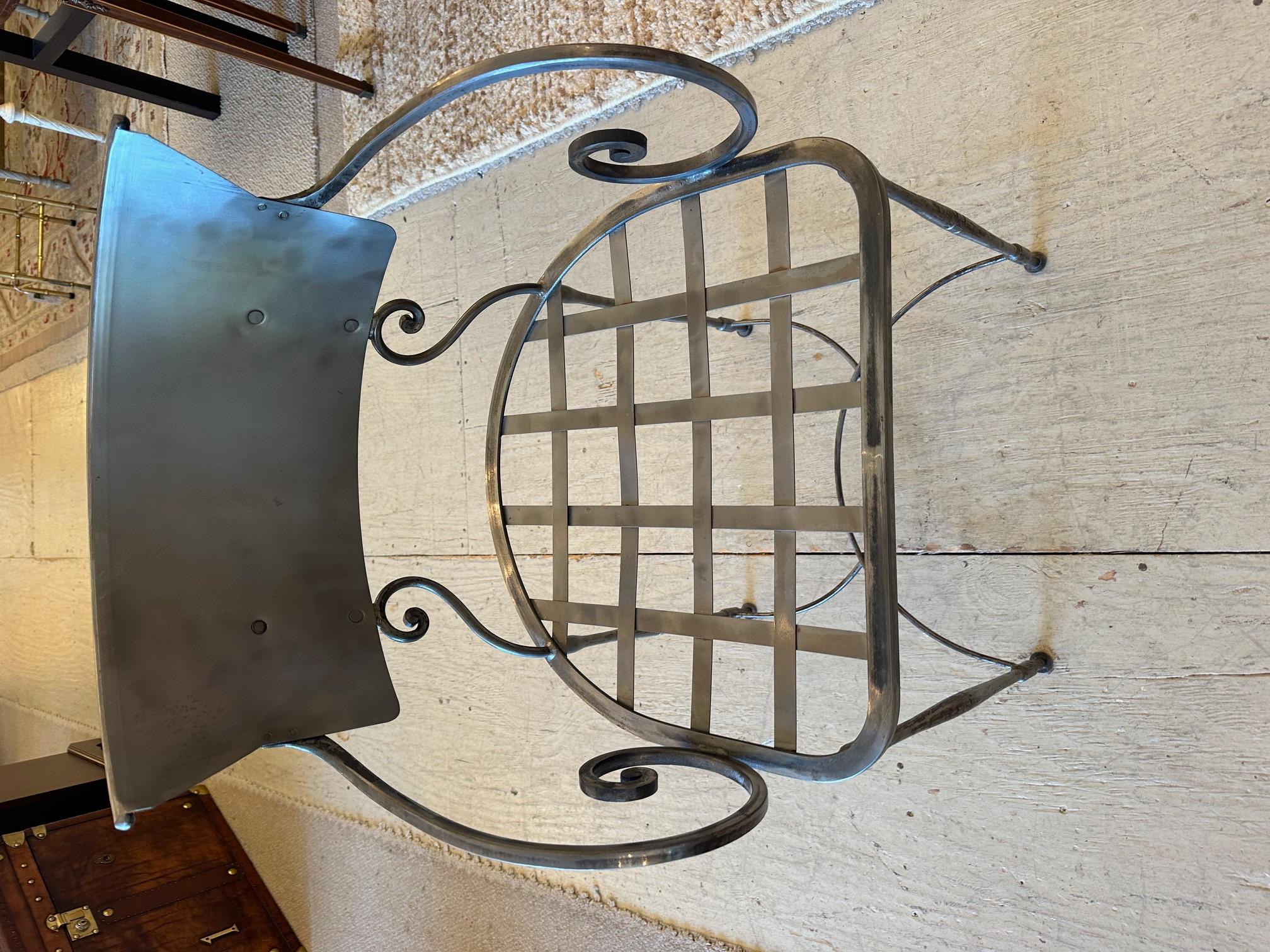 Hand Forged Steel  Klismos Style Arm Chair with Wool Seat Upholstery 5