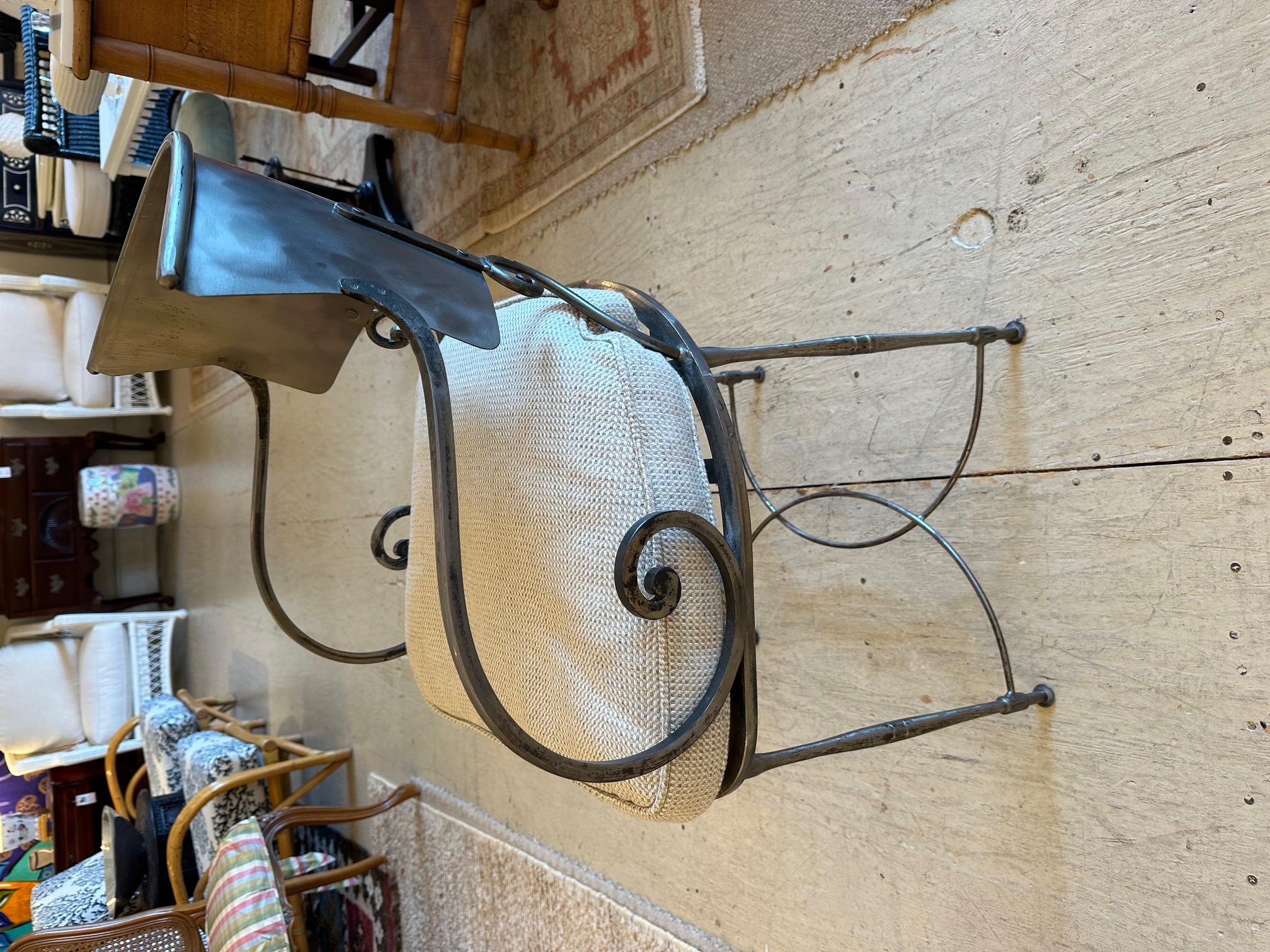 Hand Forged Steel  Klismos Style Arm Chair with Wool Seat Upholstery 6