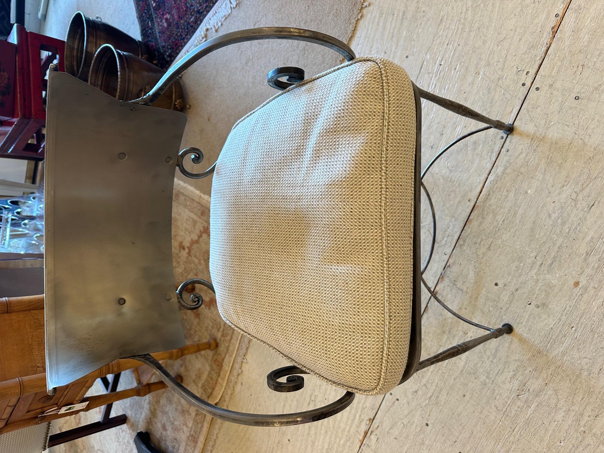 Hand Forged Steel  Klismos Style Arm Chair with Wool Seat Upholstery 4