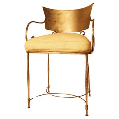 Hand Forged Steel  Klismos Style Arm Chair with Wool Seat Upholstery