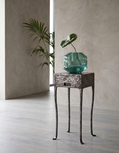 Hand-Forged Steel Side Table & Blown-Glass Orb Vase Set