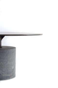 Hand Forged Steel Table Top and Verdi Alpi Marble Base, Italian Craft