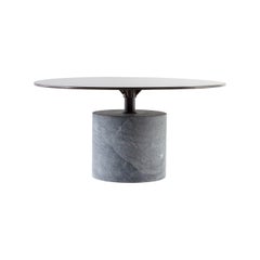 Hand Forged Steel Table Top and Verdi Alpi Marble Base, Italian Craft