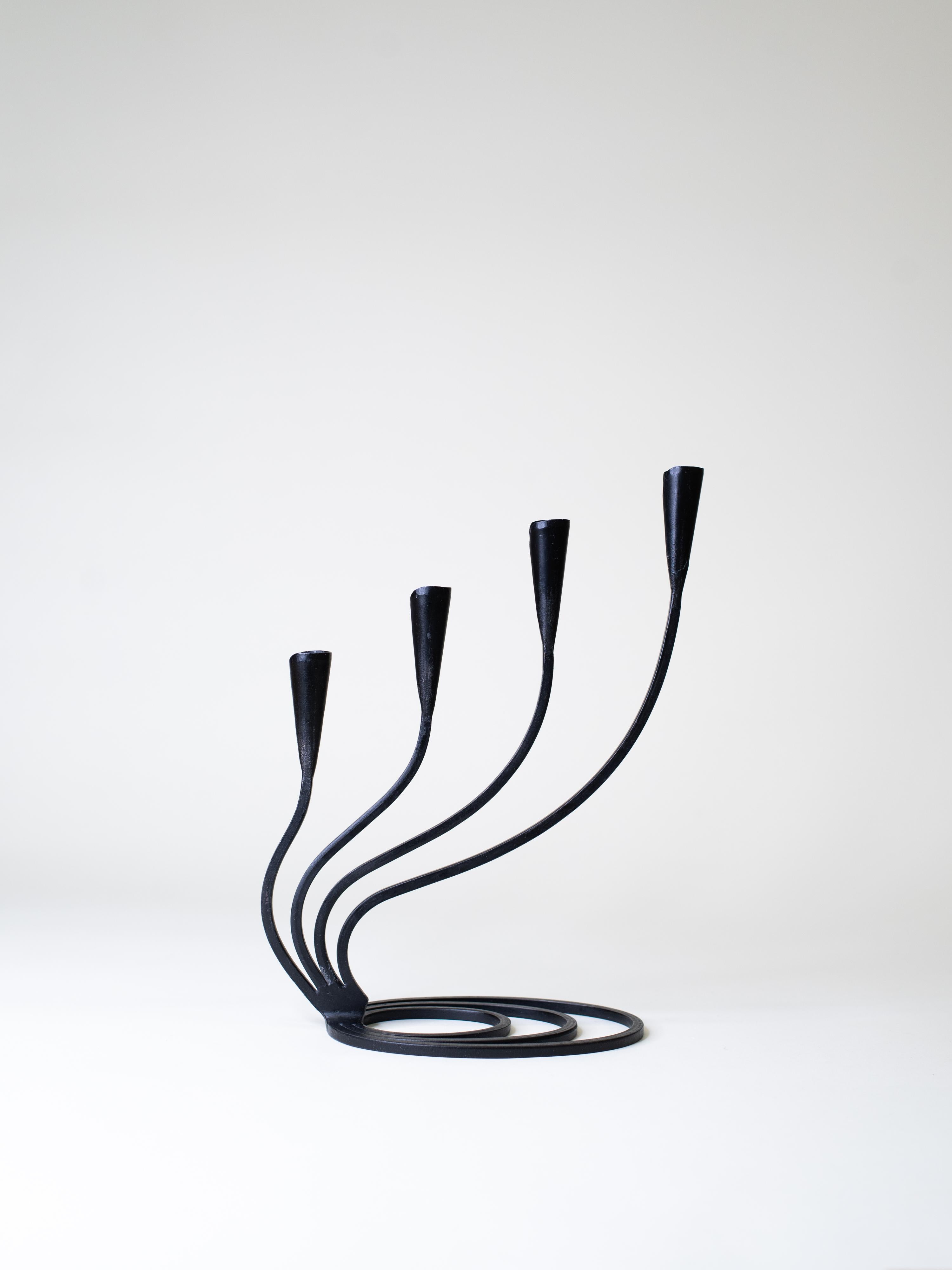 Scandinavo moderno Hand-forged Swedish Iron Candelabra, 1940s in vendita