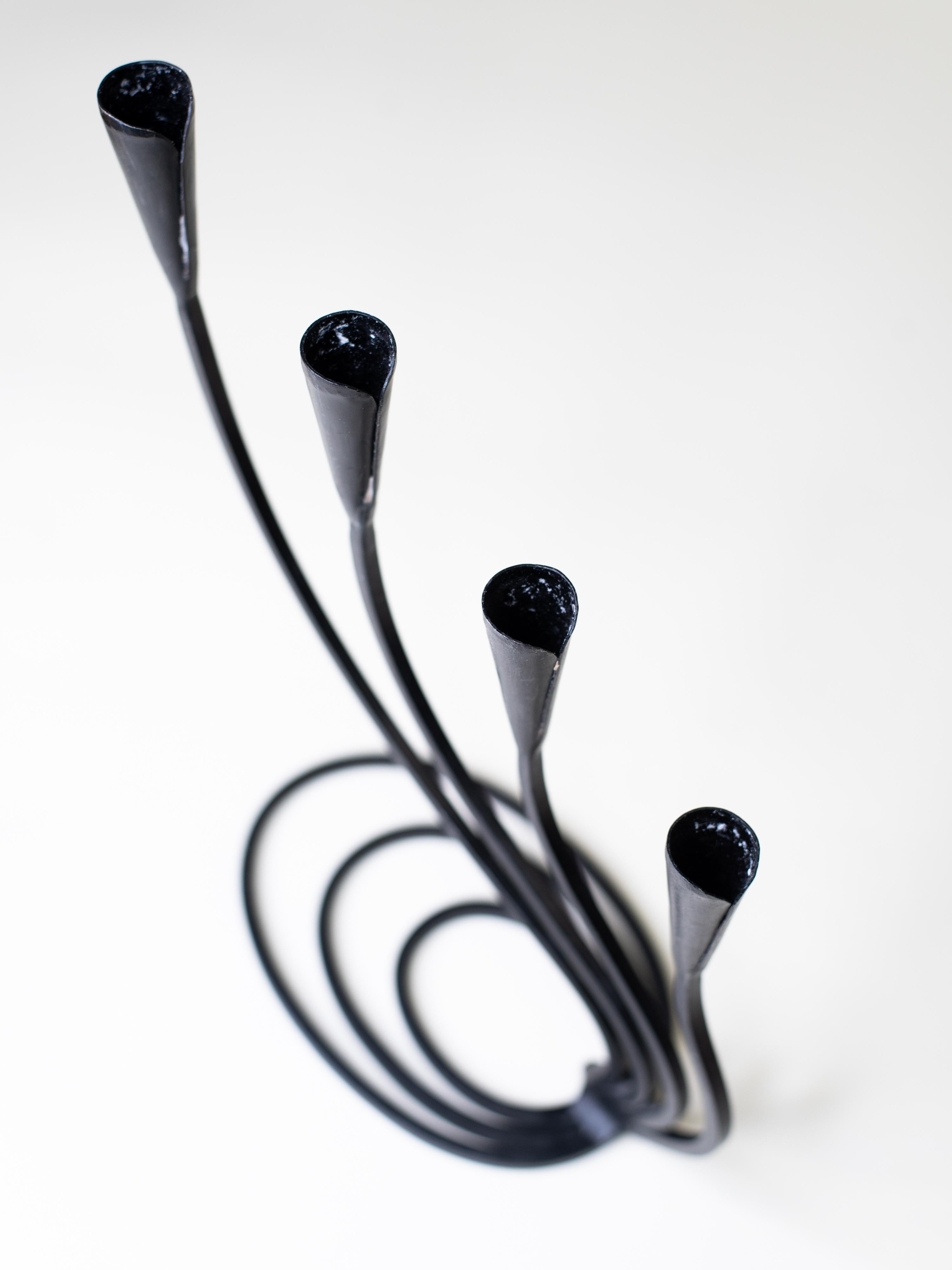 Metà XX secolo Hand-forged Swedish Iron Candelabra, 1940s in vendita