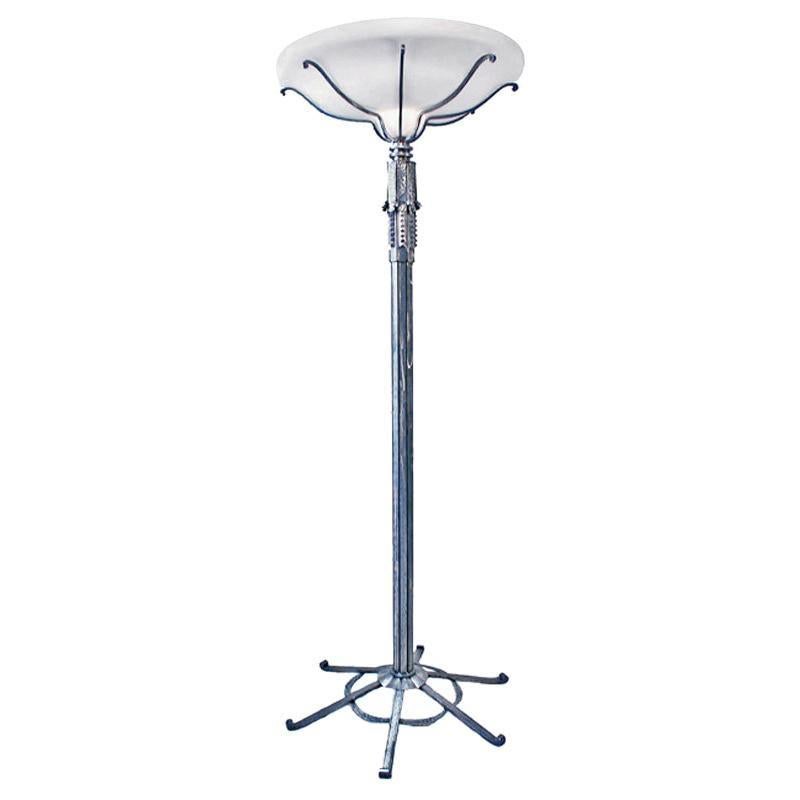 American Hand Forged Torchères Floor Lamp with Alabaster Shade