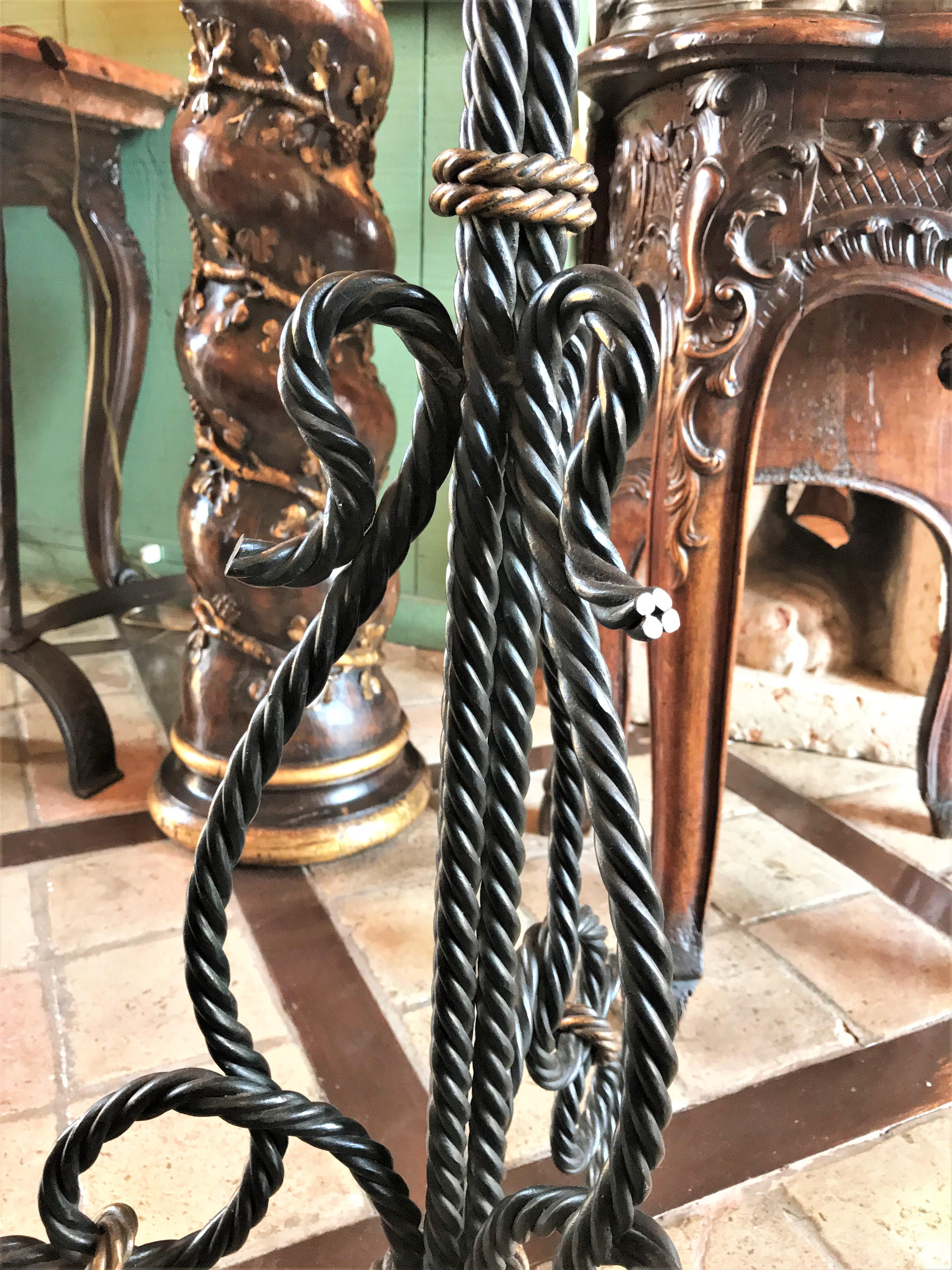 Late 20th Century Hand made Forged Iron Floor Lamp soft light w/ Shade Ambiance Antique Dealer LA For Sale