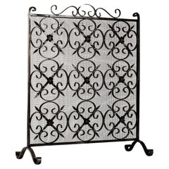 Vintage Hand forged Victorian gothic revival fire screen/spark guard late 19th Century