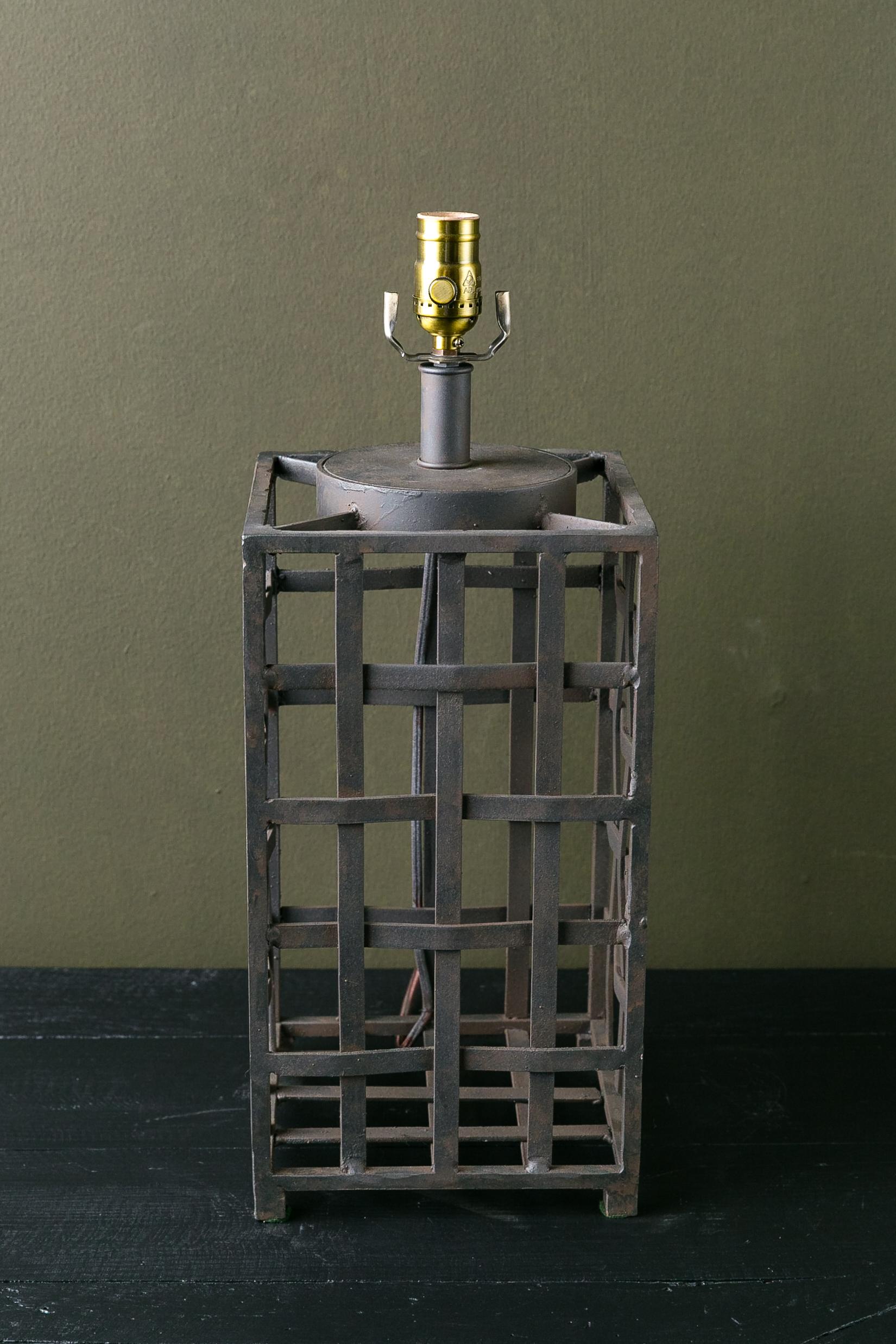 Arts and Crafts Hand Forged, Custom Woven Iron Table Lamp For Sale