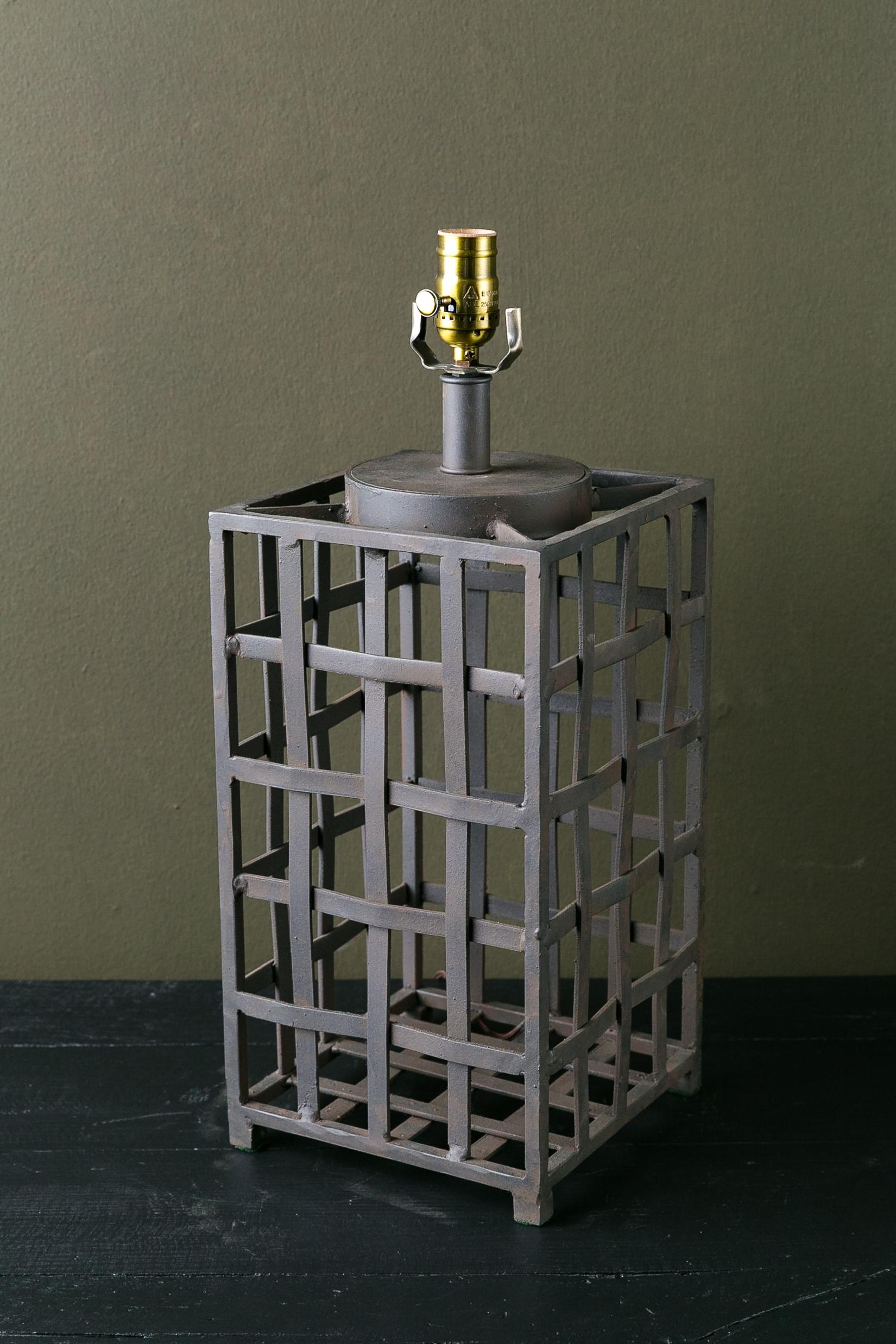 American Hand Forged, Custom Woven Iron Table Lamp For Sale