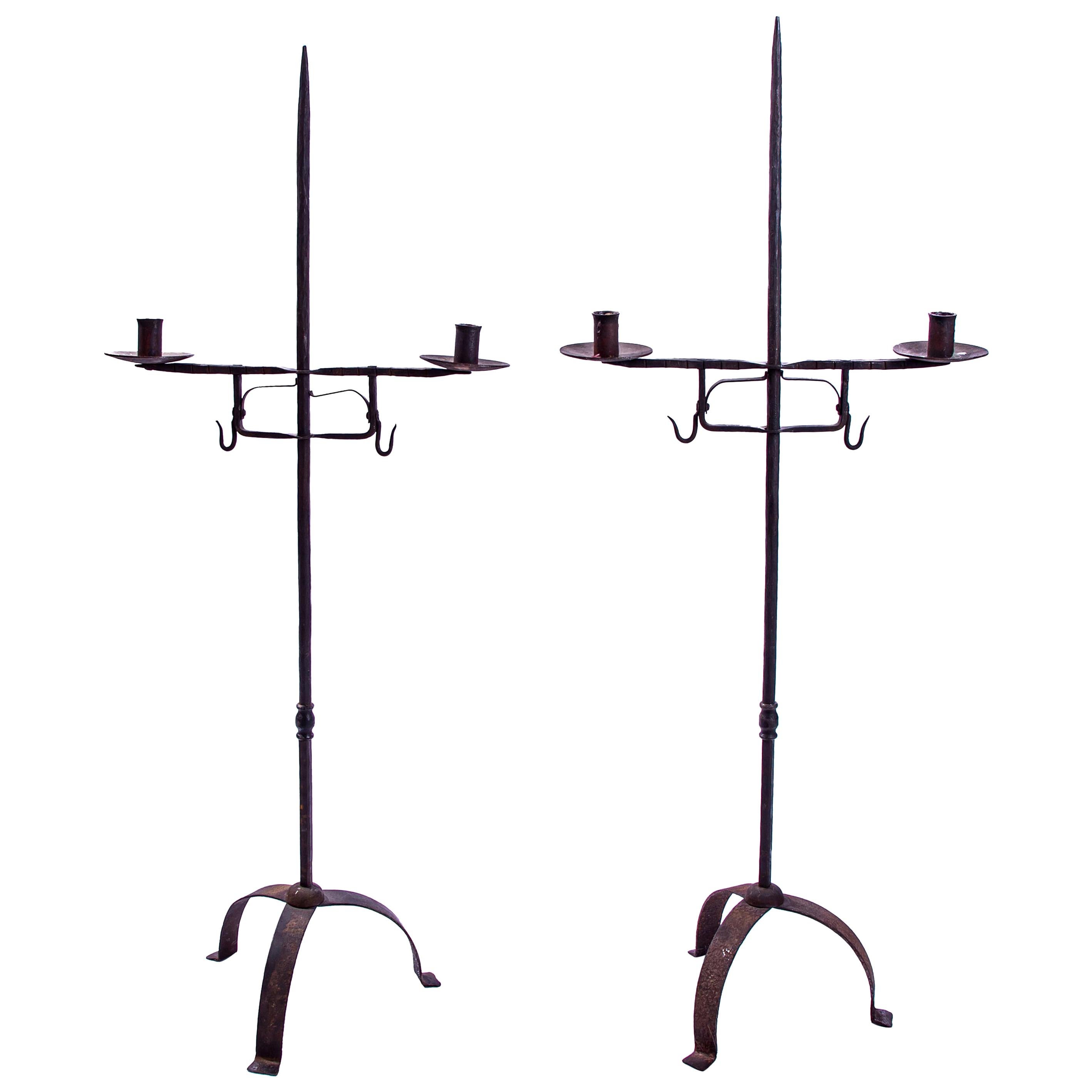 Hand Forged Wrought Iron Candelabras For Sale