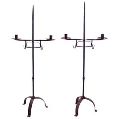 Antique Hand Forged Wrought Iron Candelabras