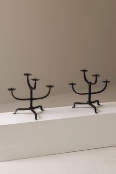 Hand-forged wrought iron candlesticks, France 1950s