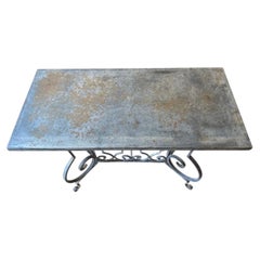 Hand-Forged Wrought Iron Console Table with Original Zinc Top, Southern France