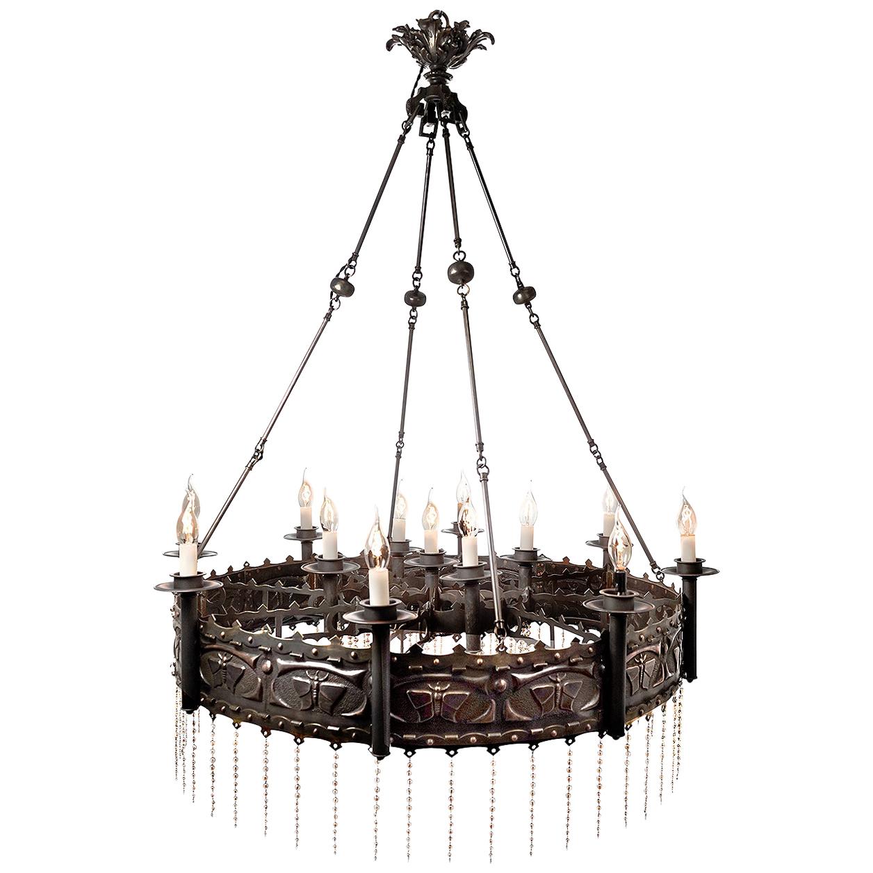 Hand Formed 13-Light Gothic Chandelier For Sale