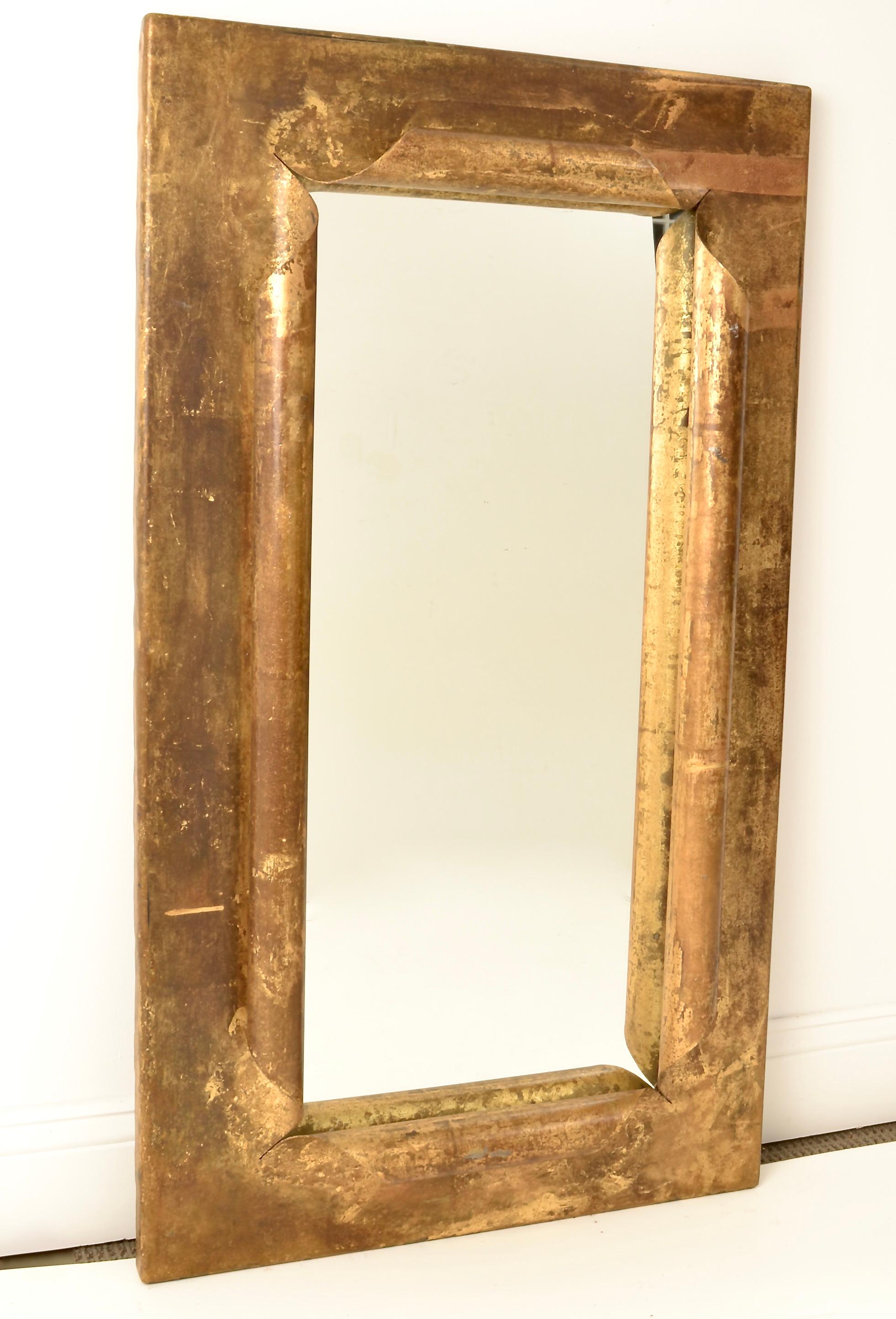 Hand Gilded Rolled Edge Wall Mirror In Good Condition In Norwalk, CT