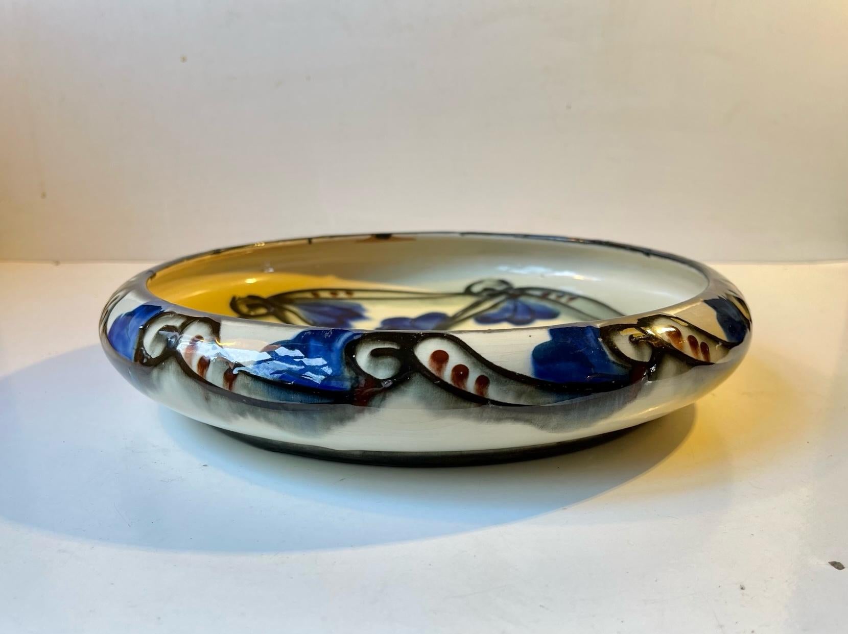 Hand-Painted Hand Glazed Ceramic Art Nouveau Bowl from Annashåb, 1920s For Sale