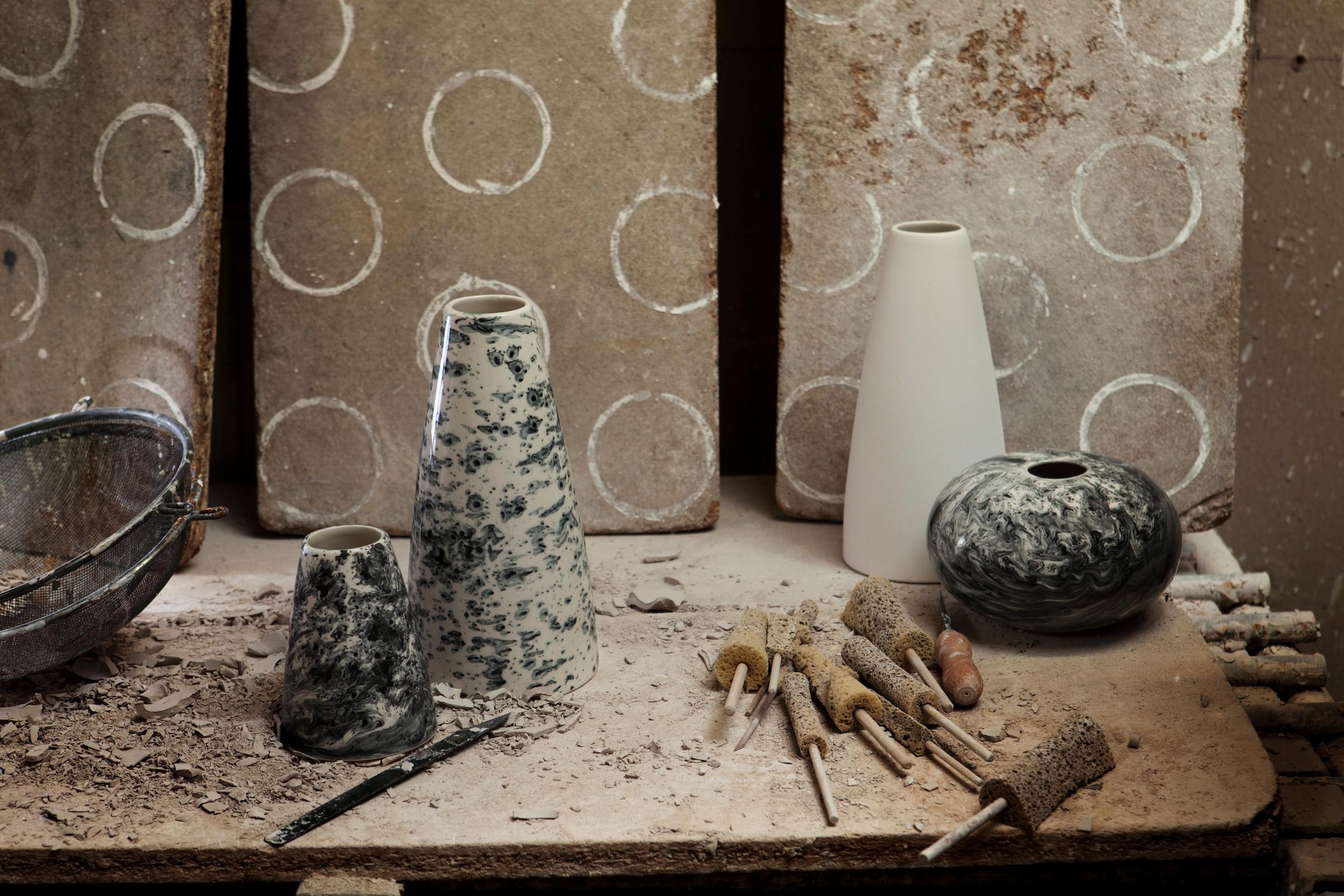Slick additions, 1882 Ltd. Slick and Sleet by 1882 Ltd. with an extended vase collection by Queensberry Hunt is a collection of uniquely hand glazed items, a true testament to the skill of the Potter. So many factors make up the pattern of the