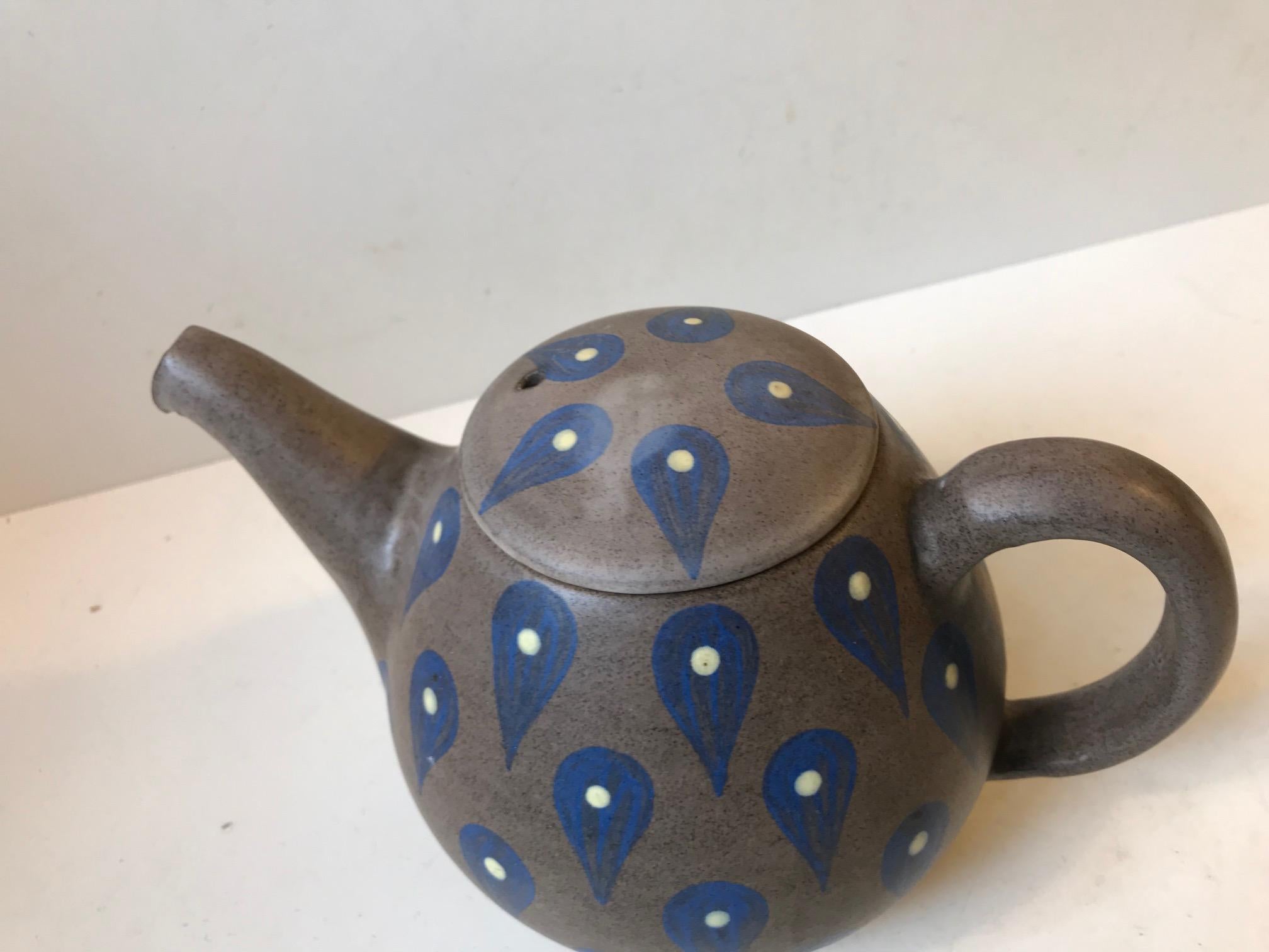 Mid-Century Modern Hand Glazed Stoneware Teapot from Melle Keramik, Denmark, 1960s For Sale