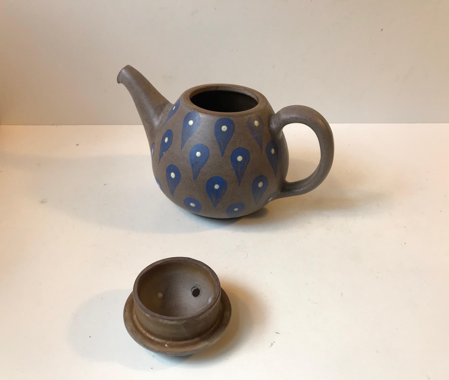 Danish Hand Glazed Stoneware Teapot from Melle Keramik, Denmark, 1960s For Sale