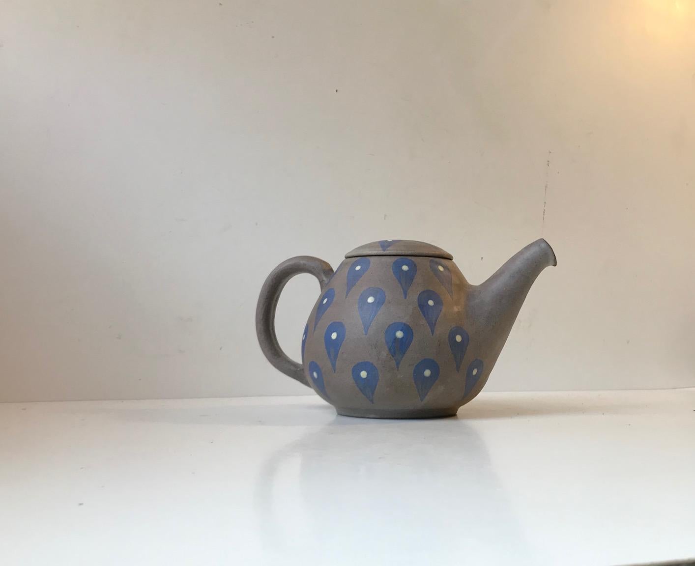 Hand-Painted Hand Glazed Stoneware Teapot from Melle Keramik, Denmark, 1960s For Sale