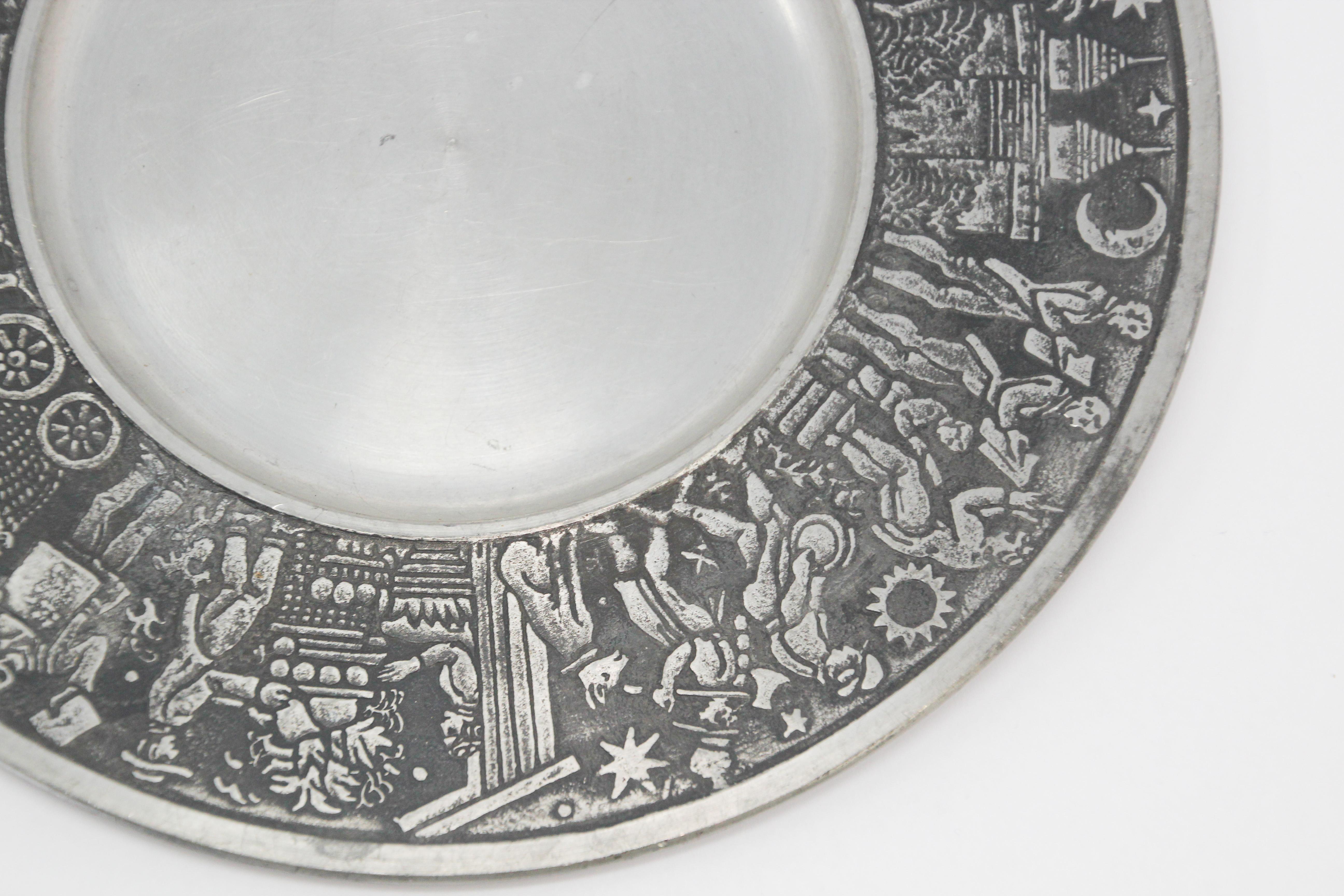 Art Glass Hand Graved Metal Plate Regensburg Bauhaus Industrial Style For Sale