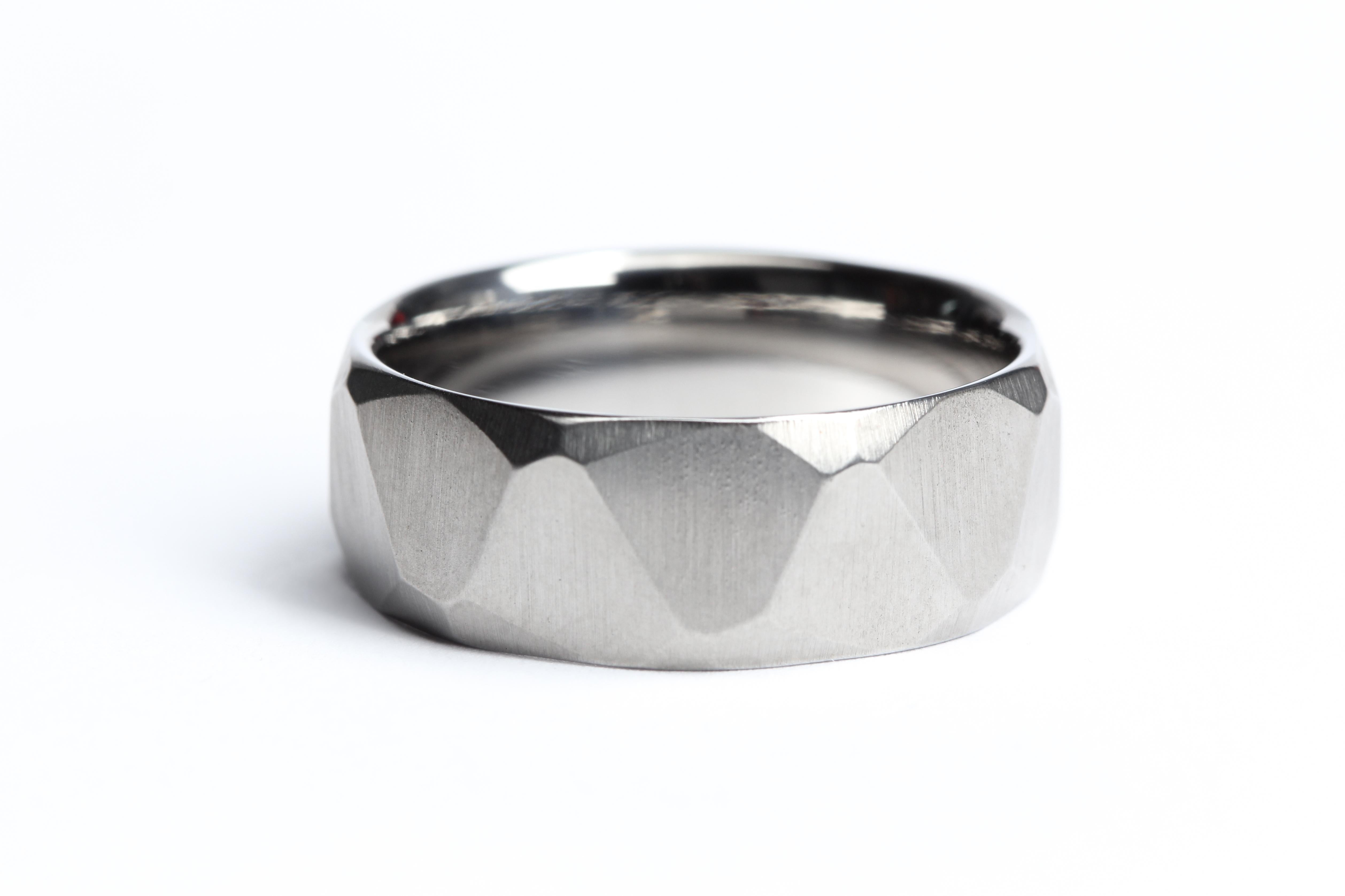 For Sale:  Hand-Ground Titanium Ring with Obsidian Facets and Comfort Fit 2