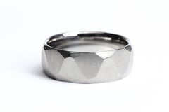 Hand-Ground Titanium Ring with Obsidian Facets and Comfort Fit