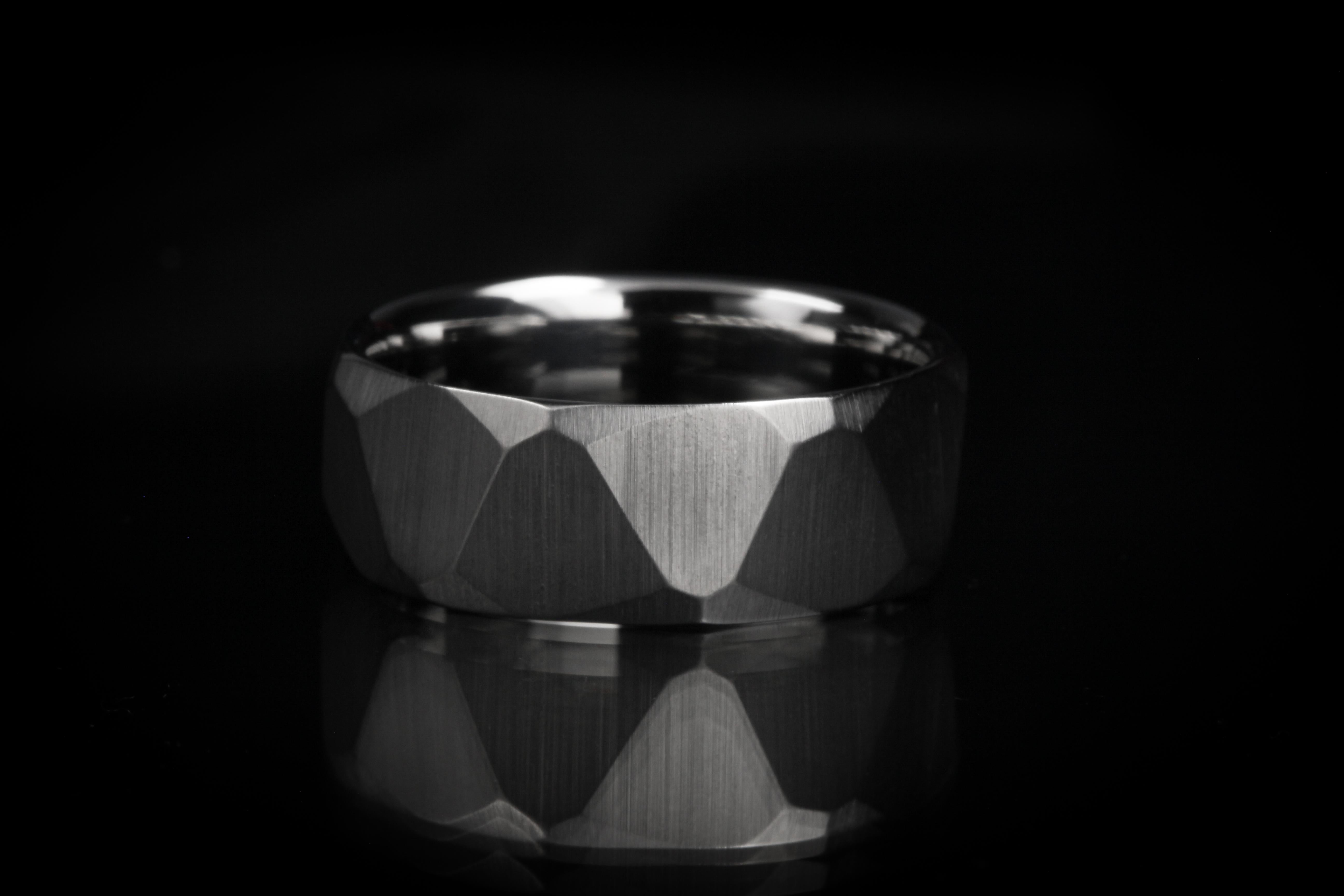 For Sale:  Hand-Ground Titanium Ring with Obsidian Facets and Comfort Fit 3